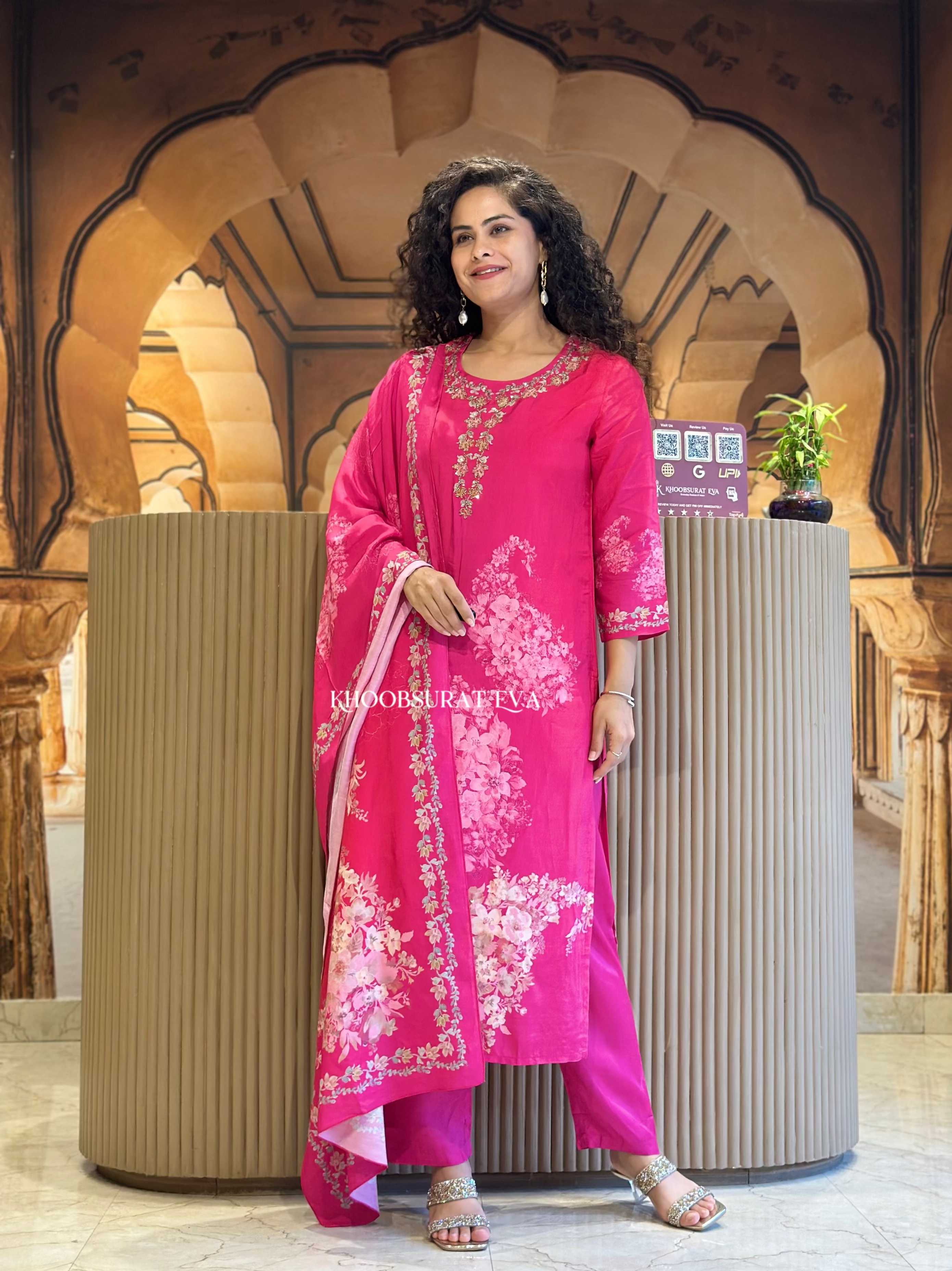 Fuchsia Flow Pink Dupatta Set