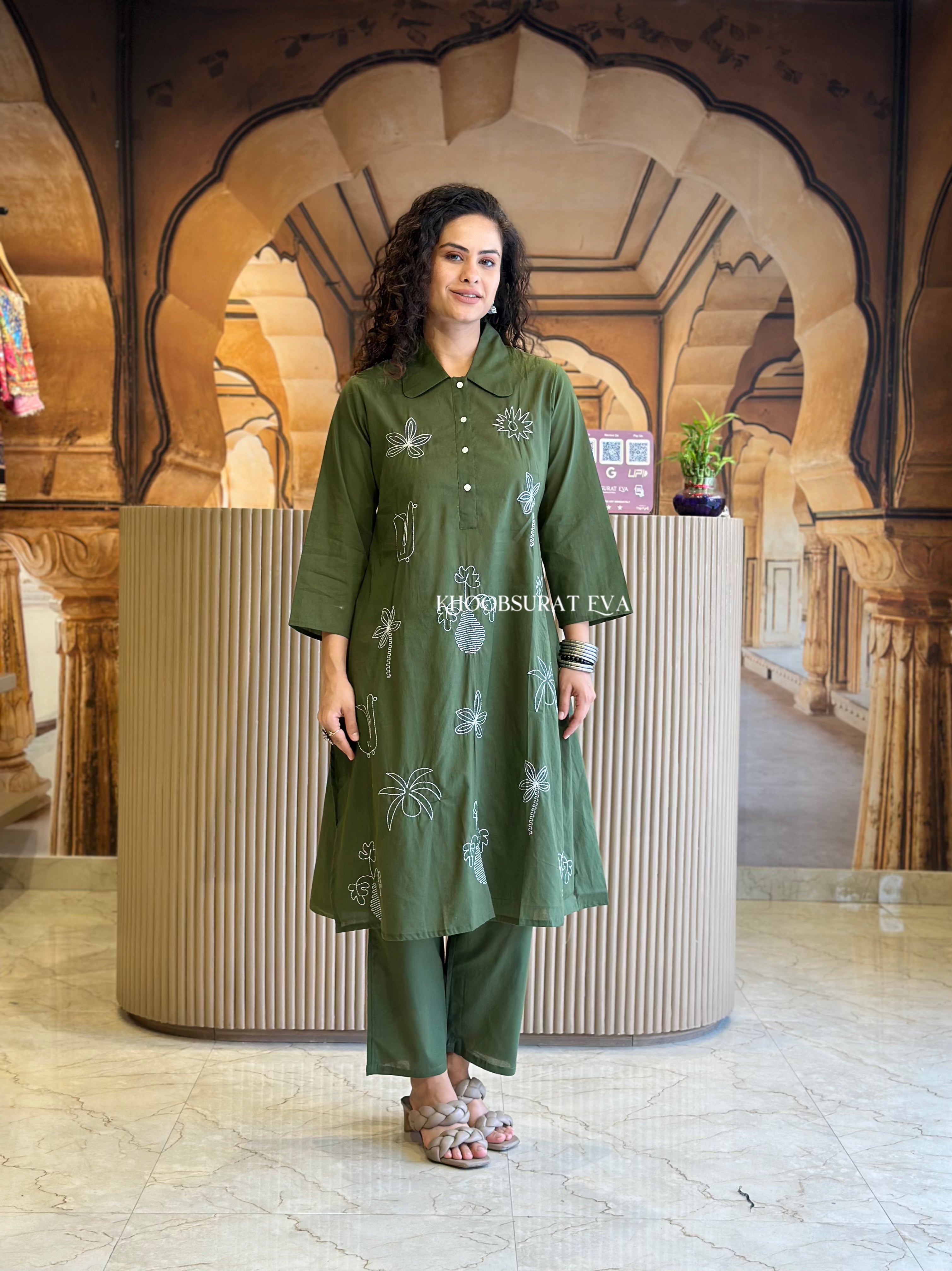 Queen Galaxy Olive Kurta Set