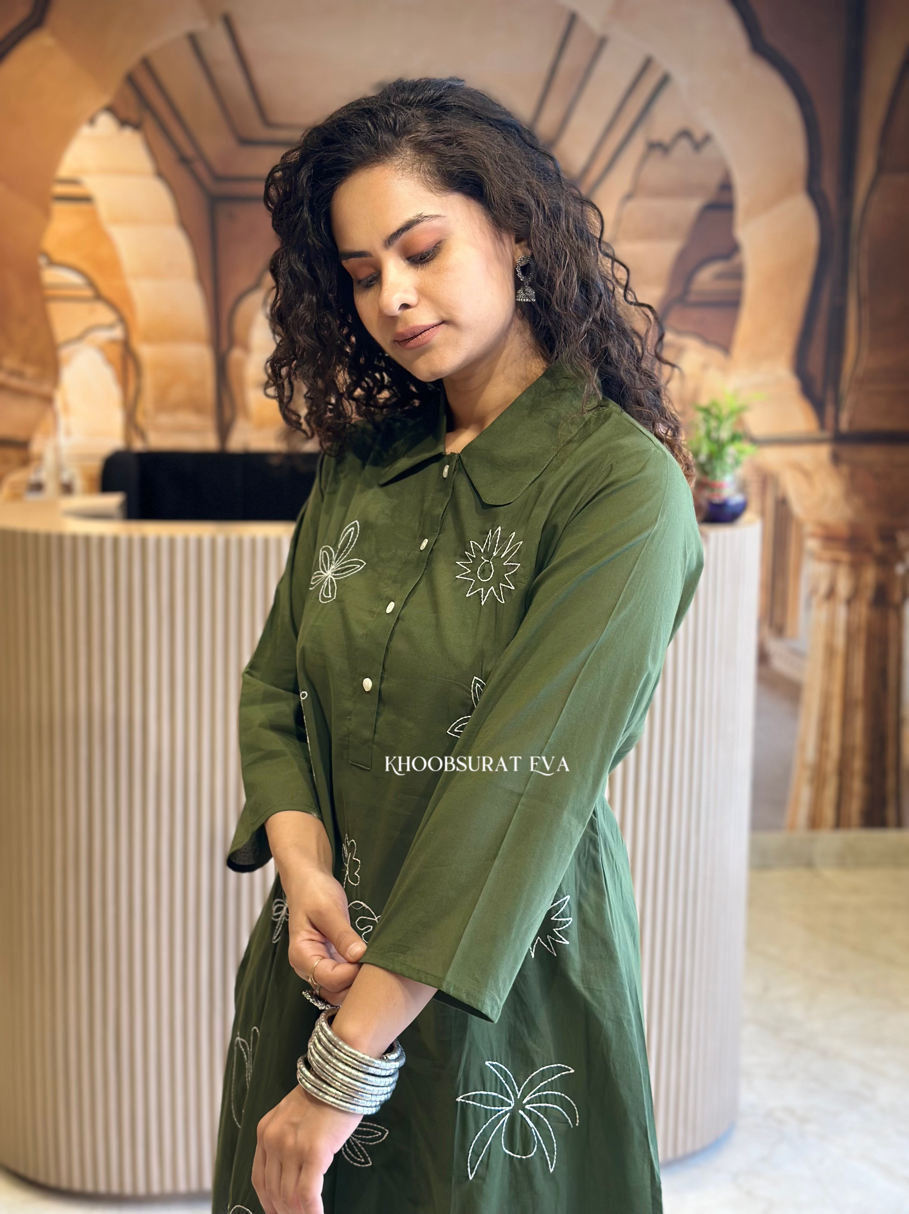 Queen Galaxy Olive Kurta Set