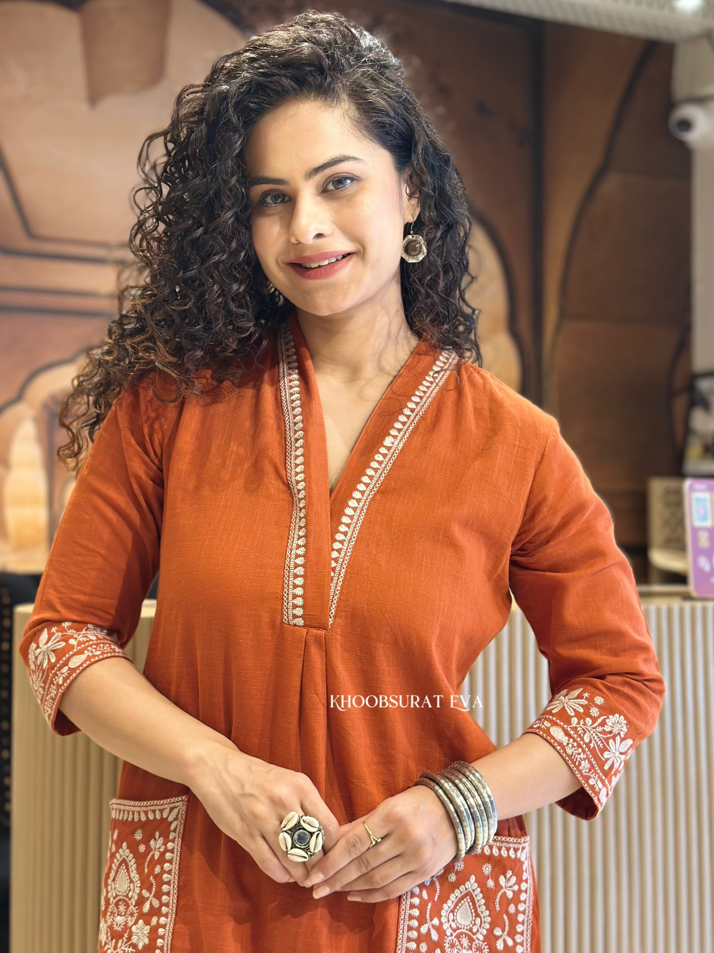 Show Off Rust Kurta Set