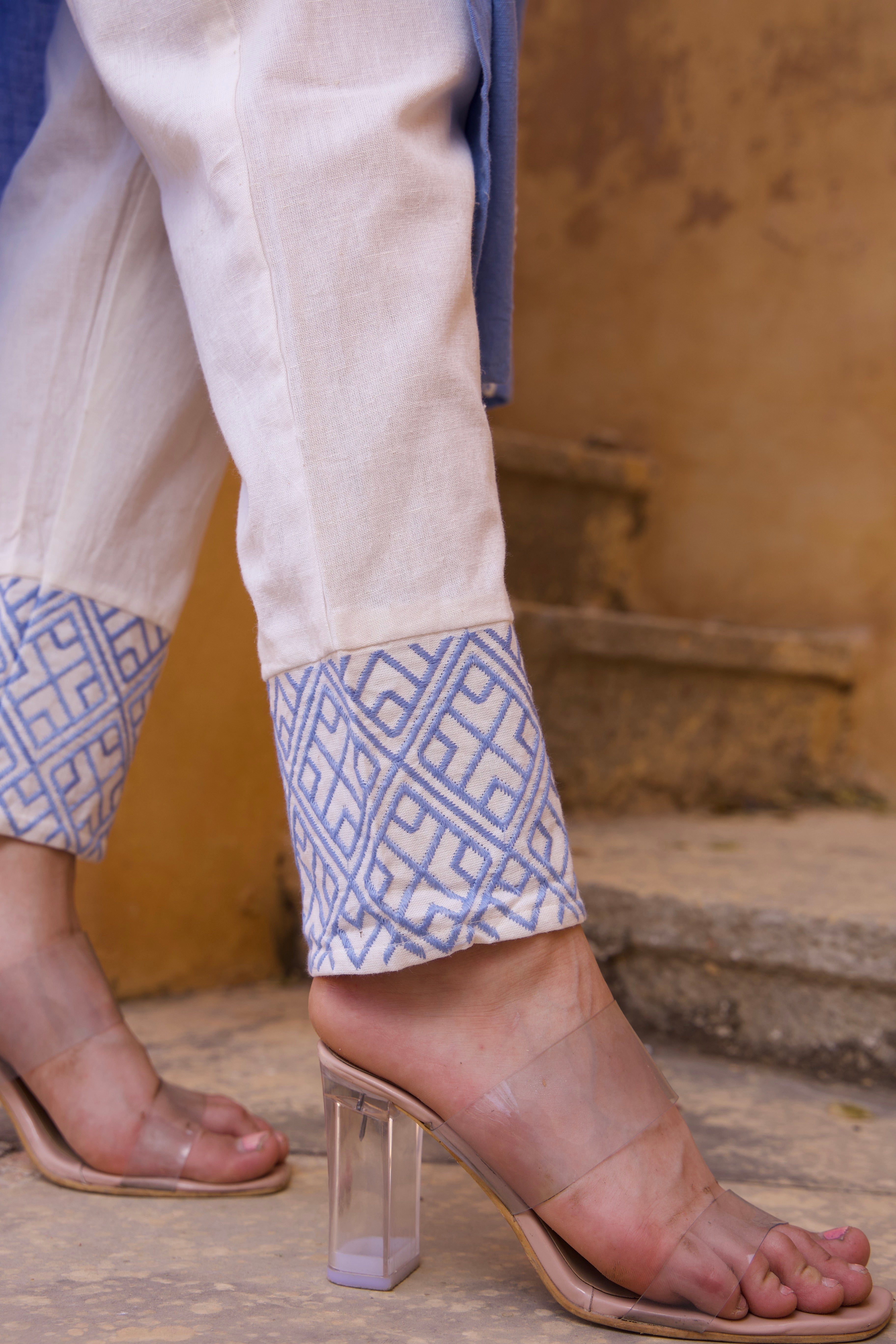 Sky Blue Cotton Summer Embroidered Kurta Set