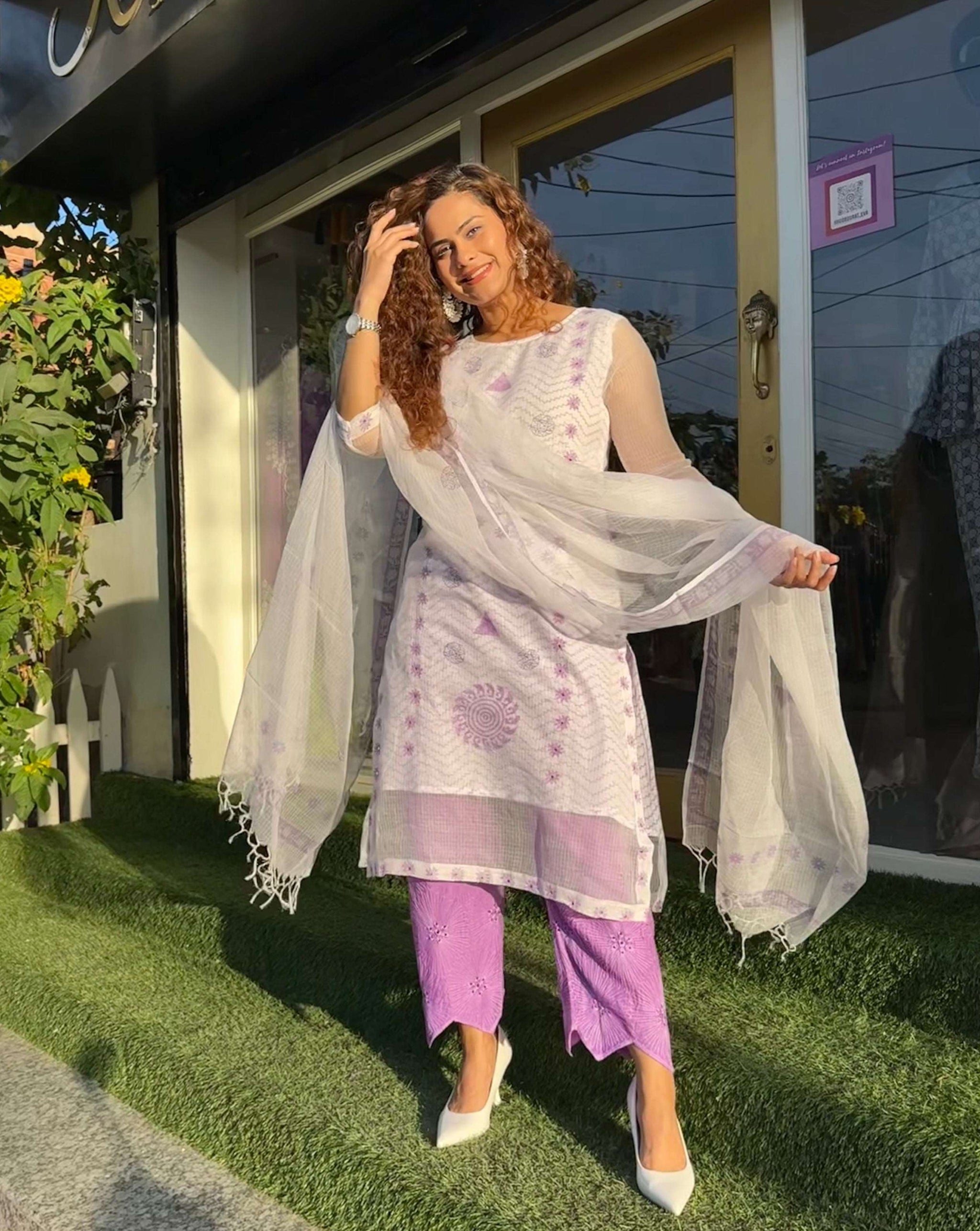 Pastel Green Premium Cotton beautiful Floral Embroidered Straight Suit with Kota Doria Duppata main image 0