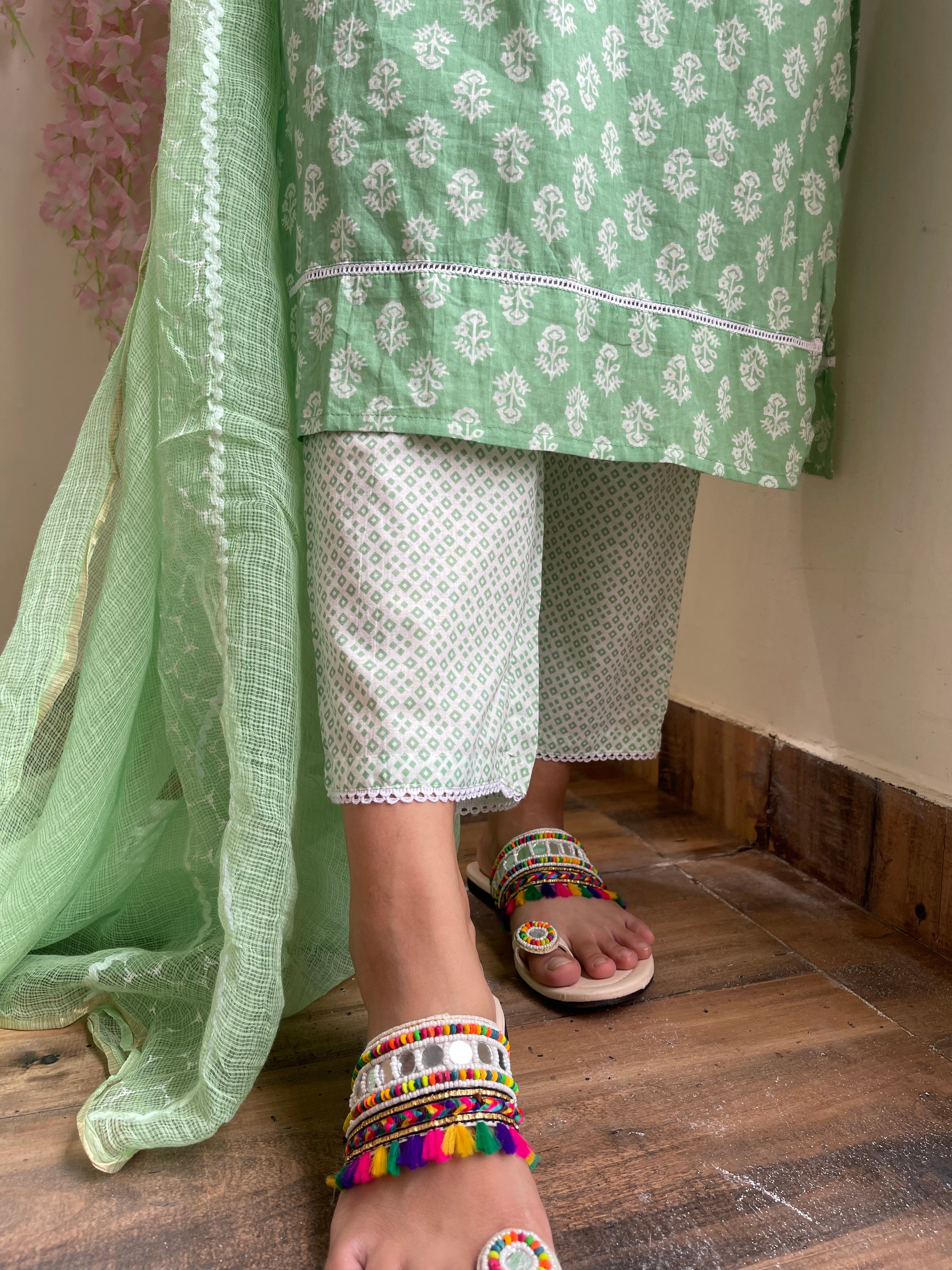 Green Cotton Kurta Suit Set