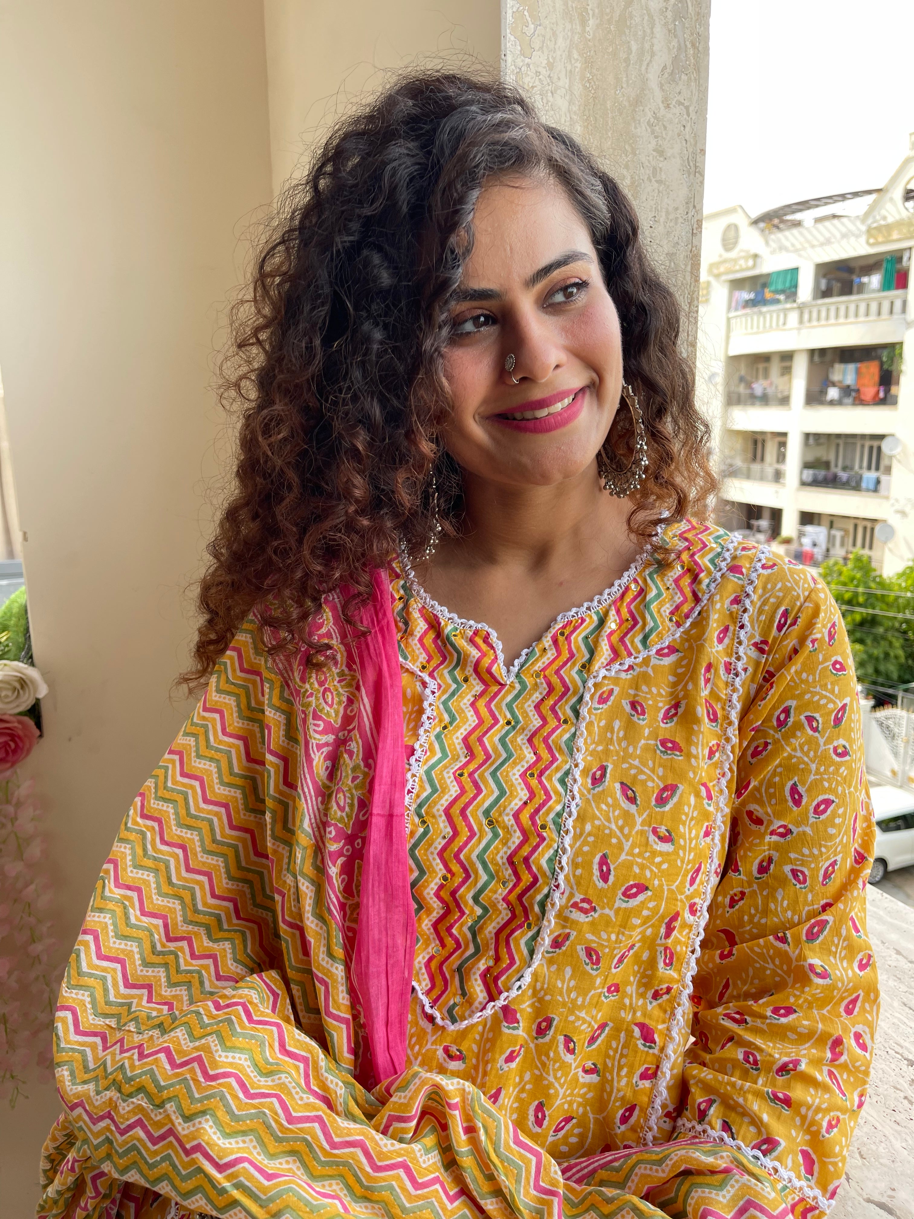 Floral Motifs On Yellow Dupatta Suit Set