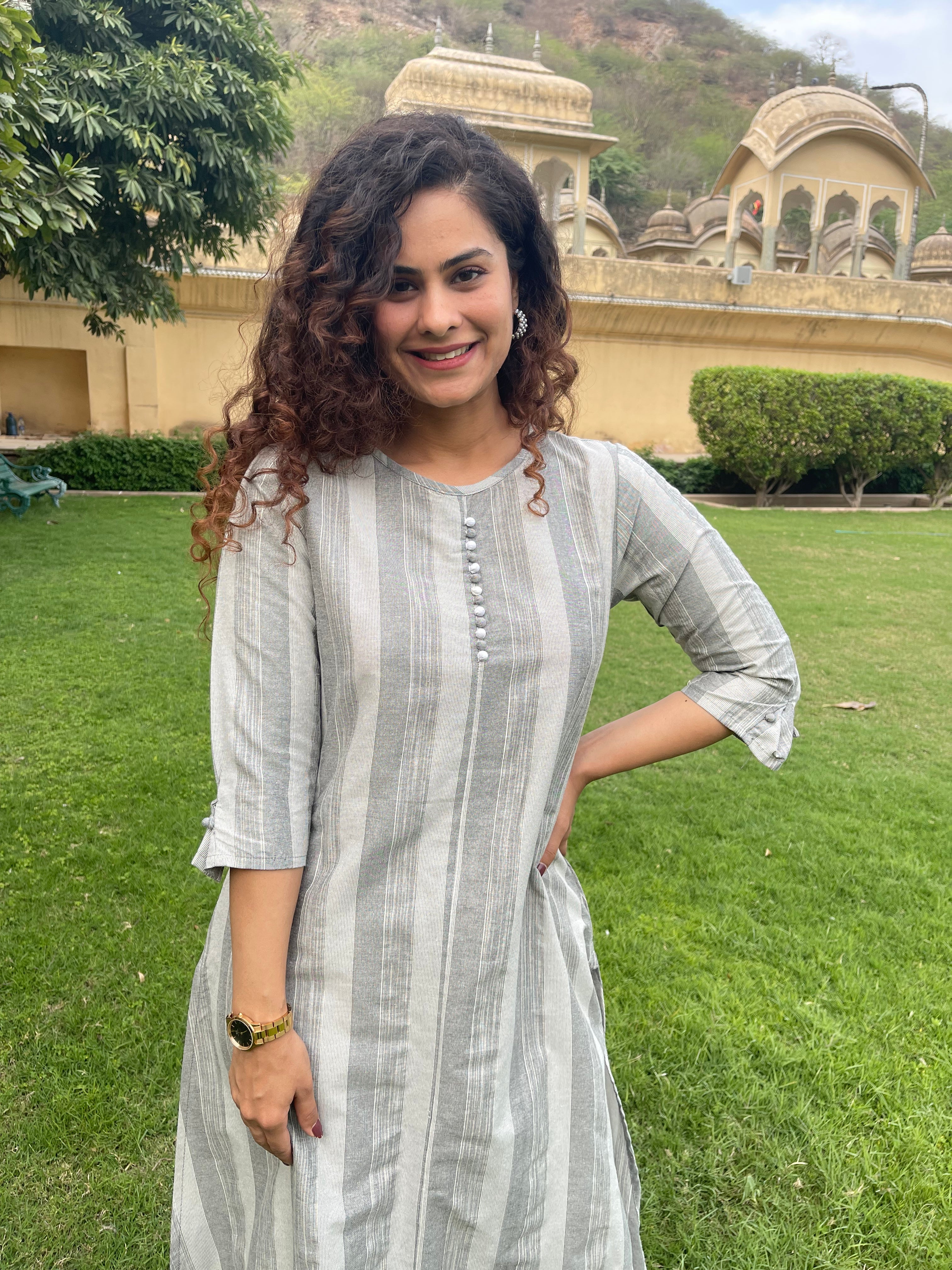 Grey Cotton Printed Kurta Set