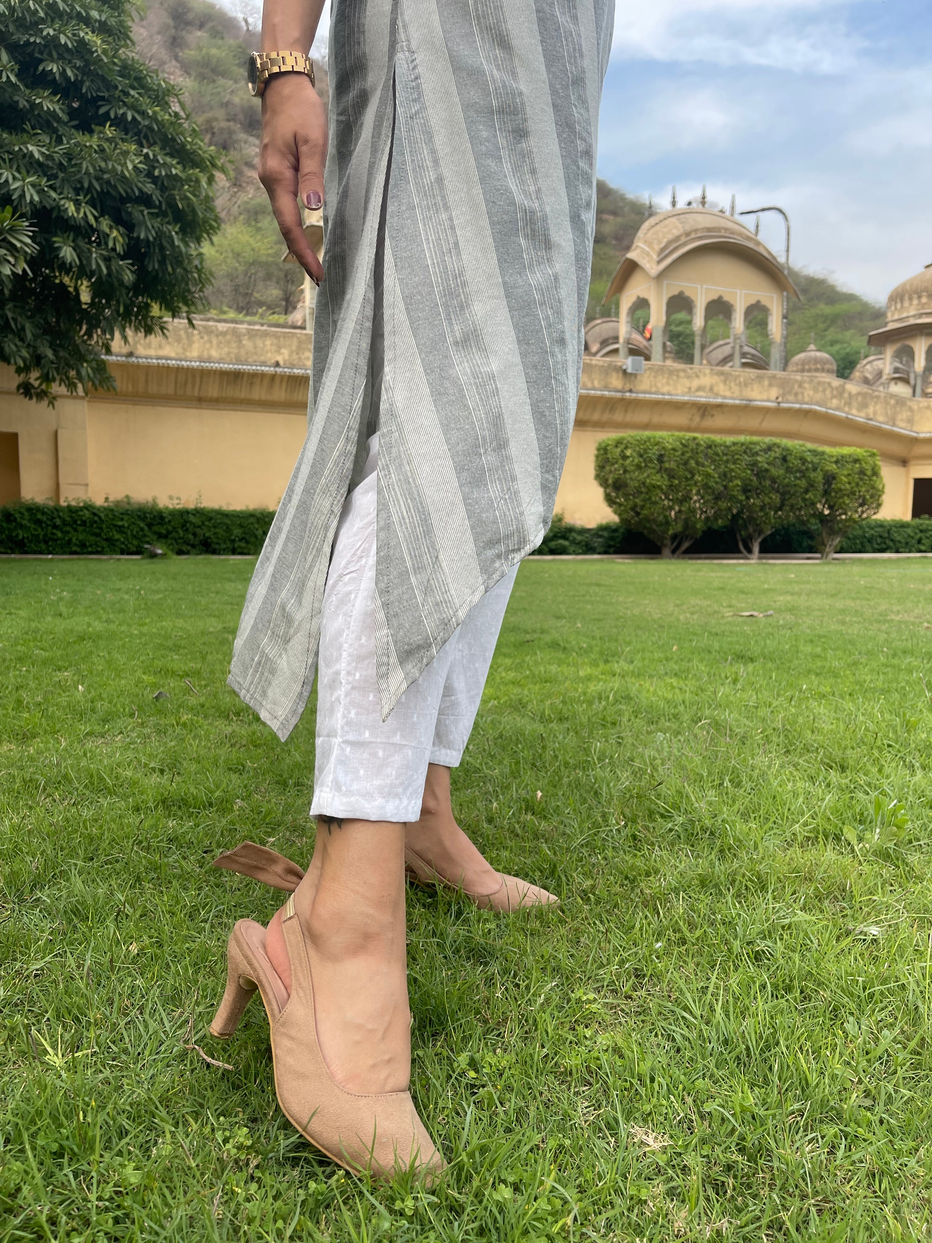 Grey Cotton Printed Kurta Set