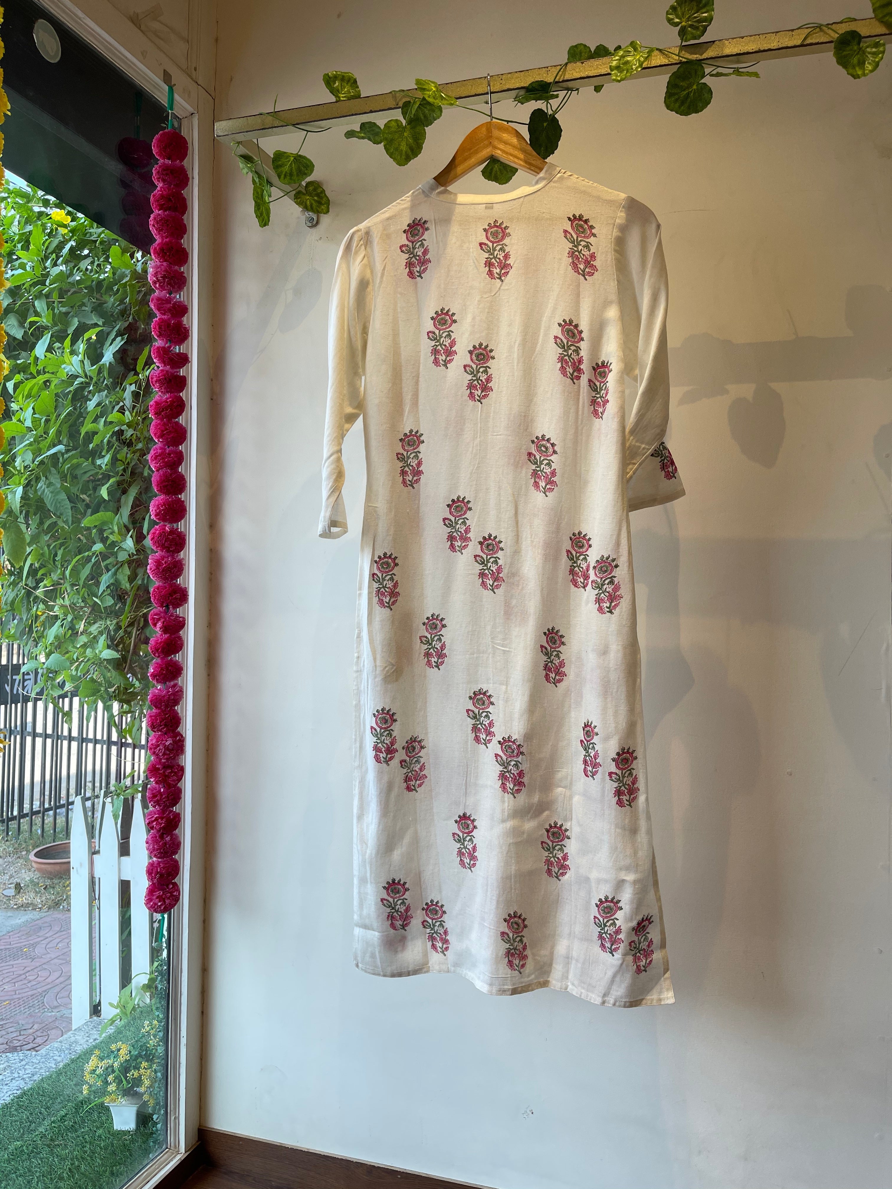 White Cotton Block Print Kurta