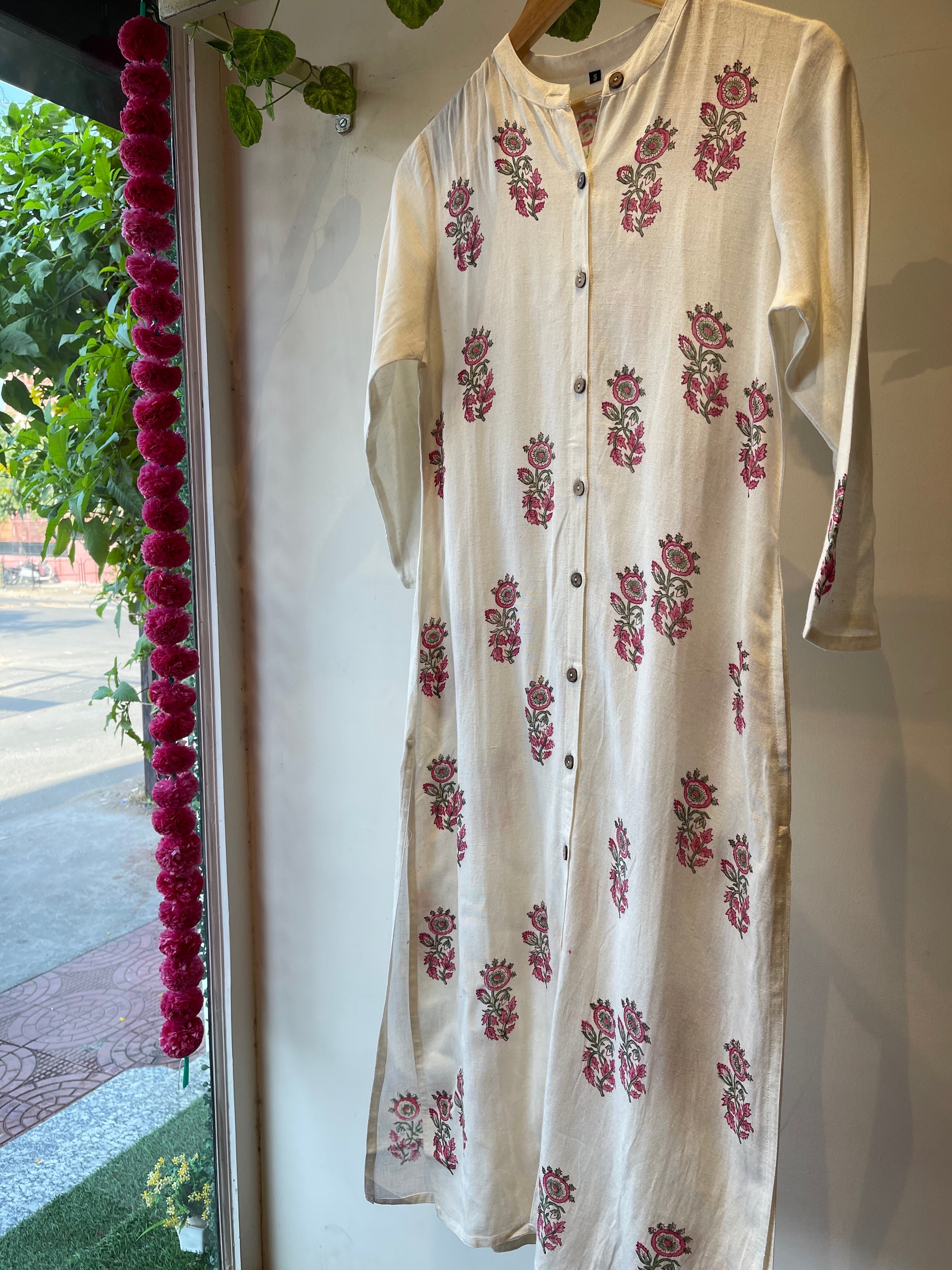 White Cotton Block Print Kurta