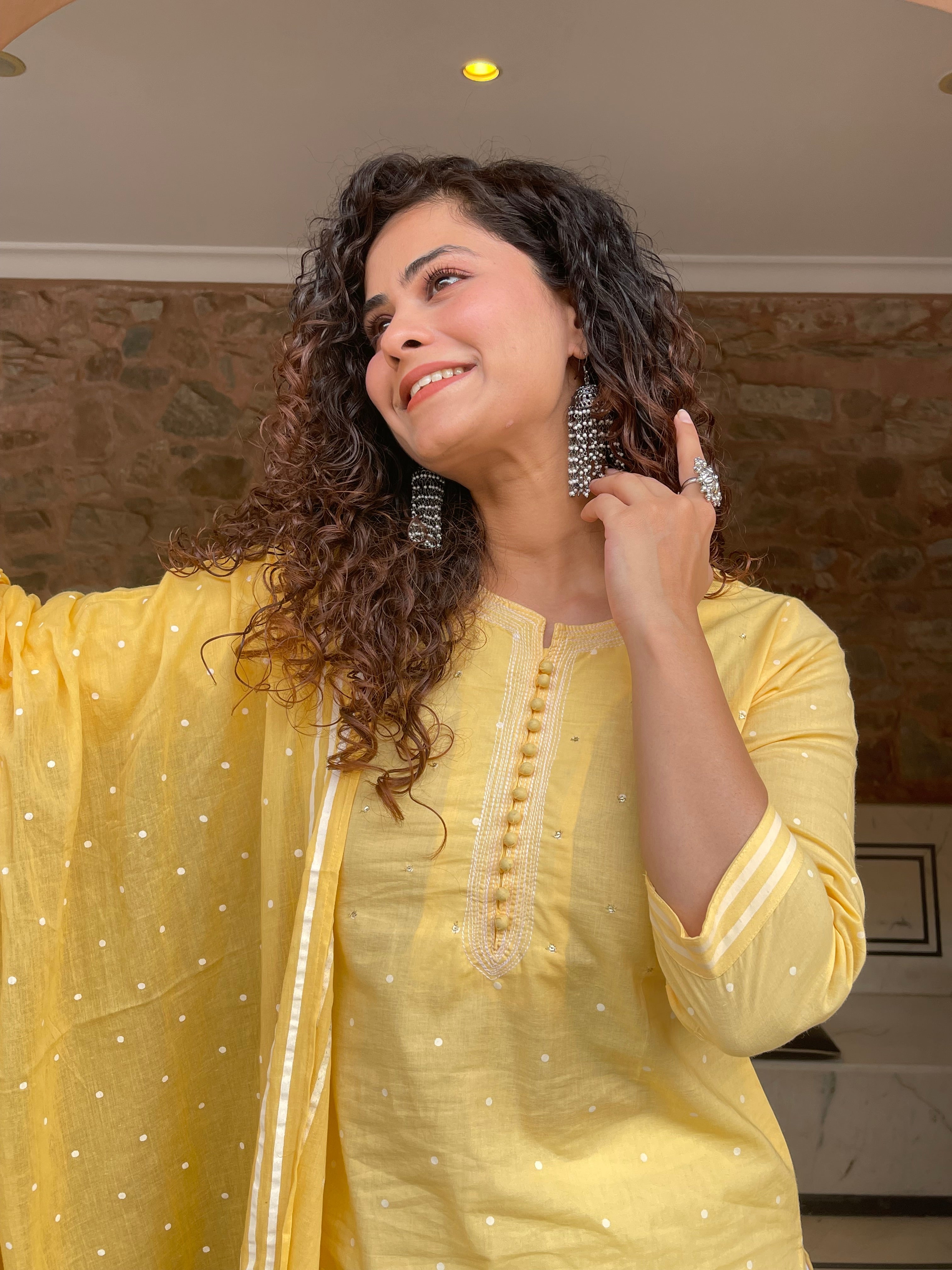 Yellow Embroidered Dupatta Suit Set