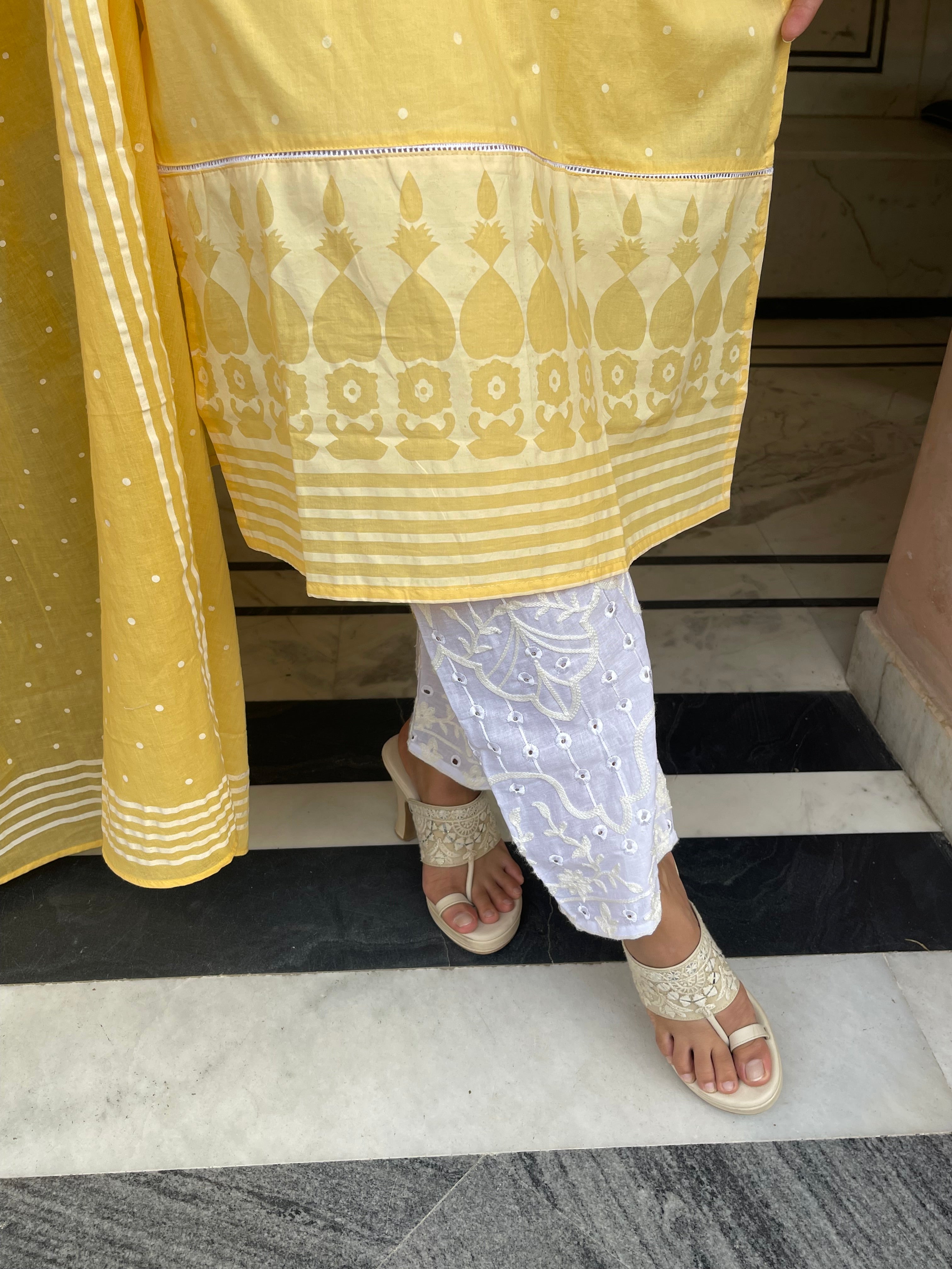 Yellow Embroidered Dupatta Suit Set