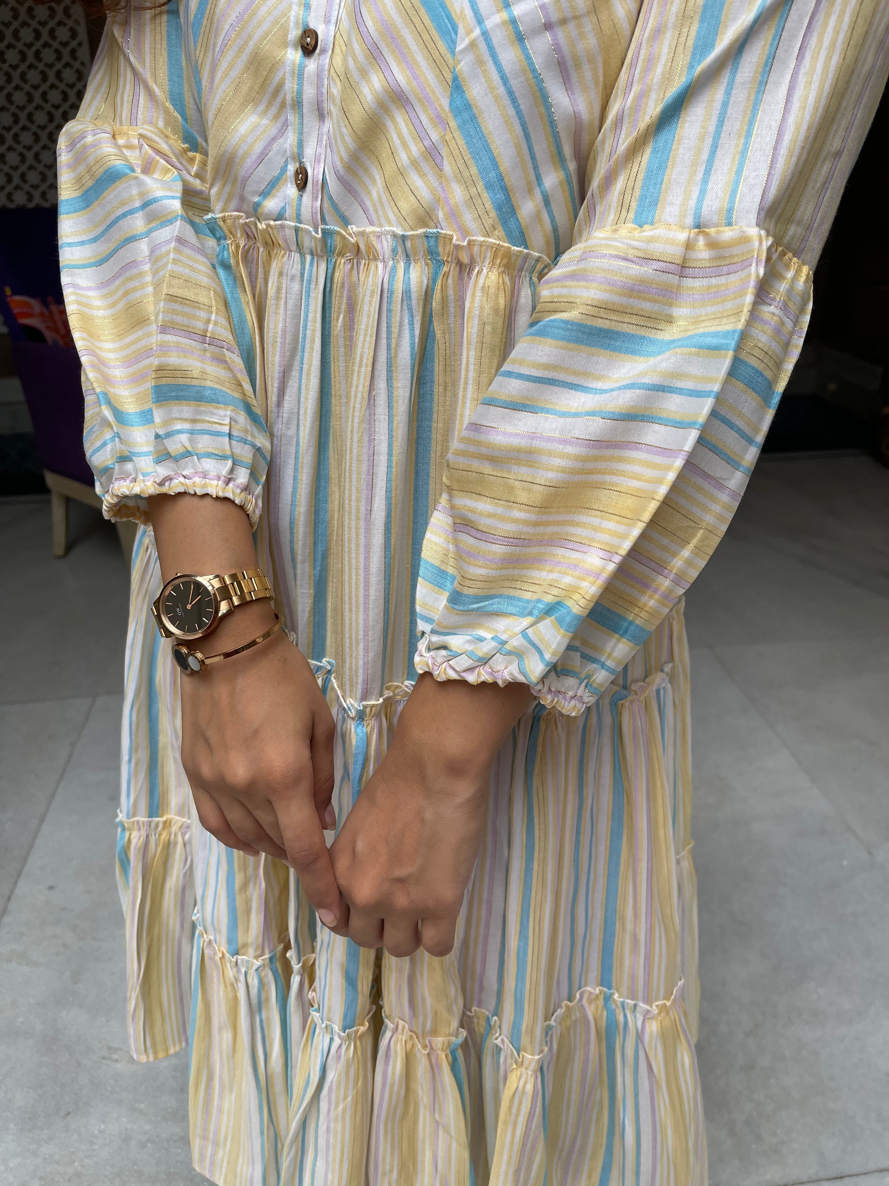 Pastel Blue Stripes Cotton Maxi Dress