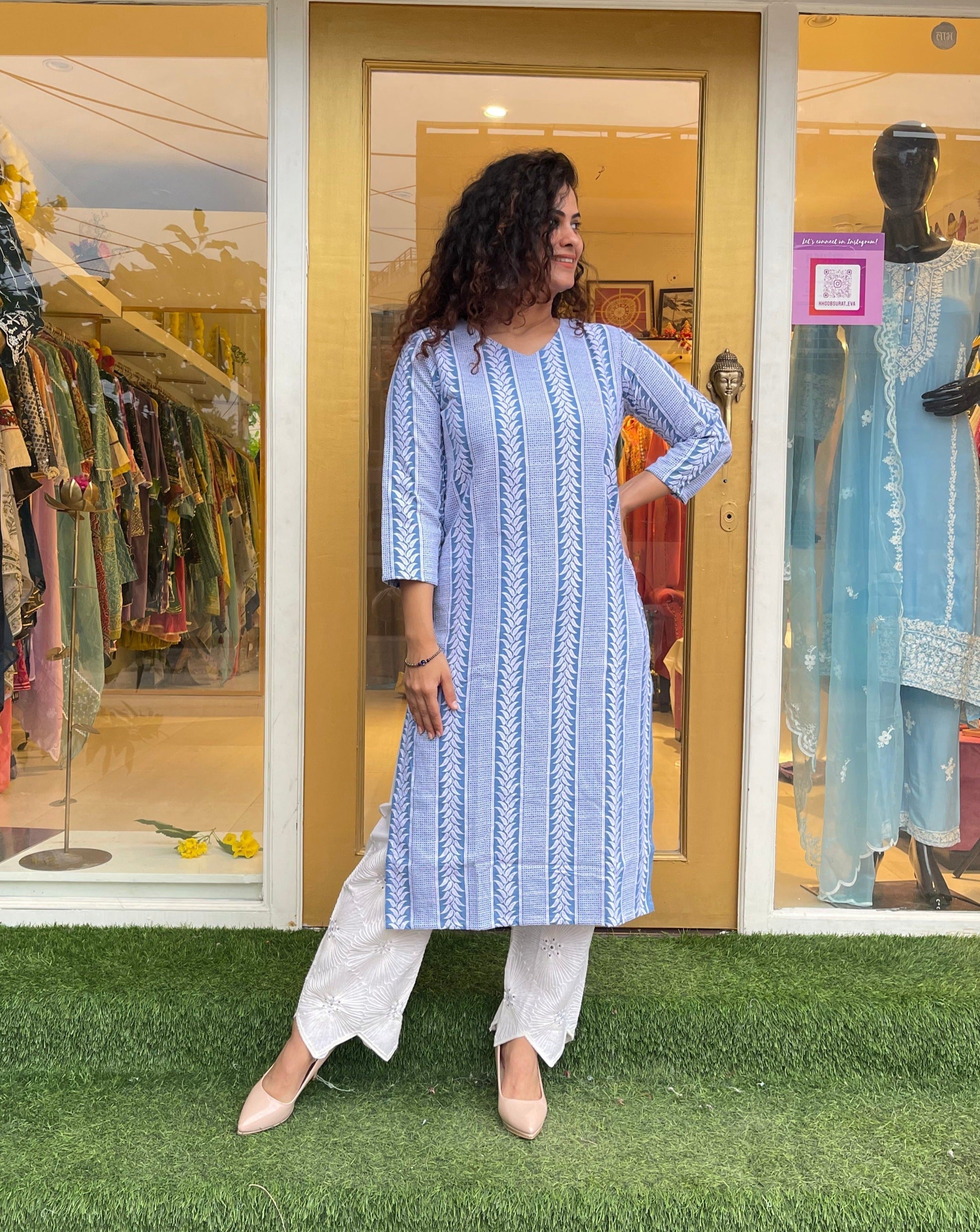 Blue Embroidered Kurta with Pants