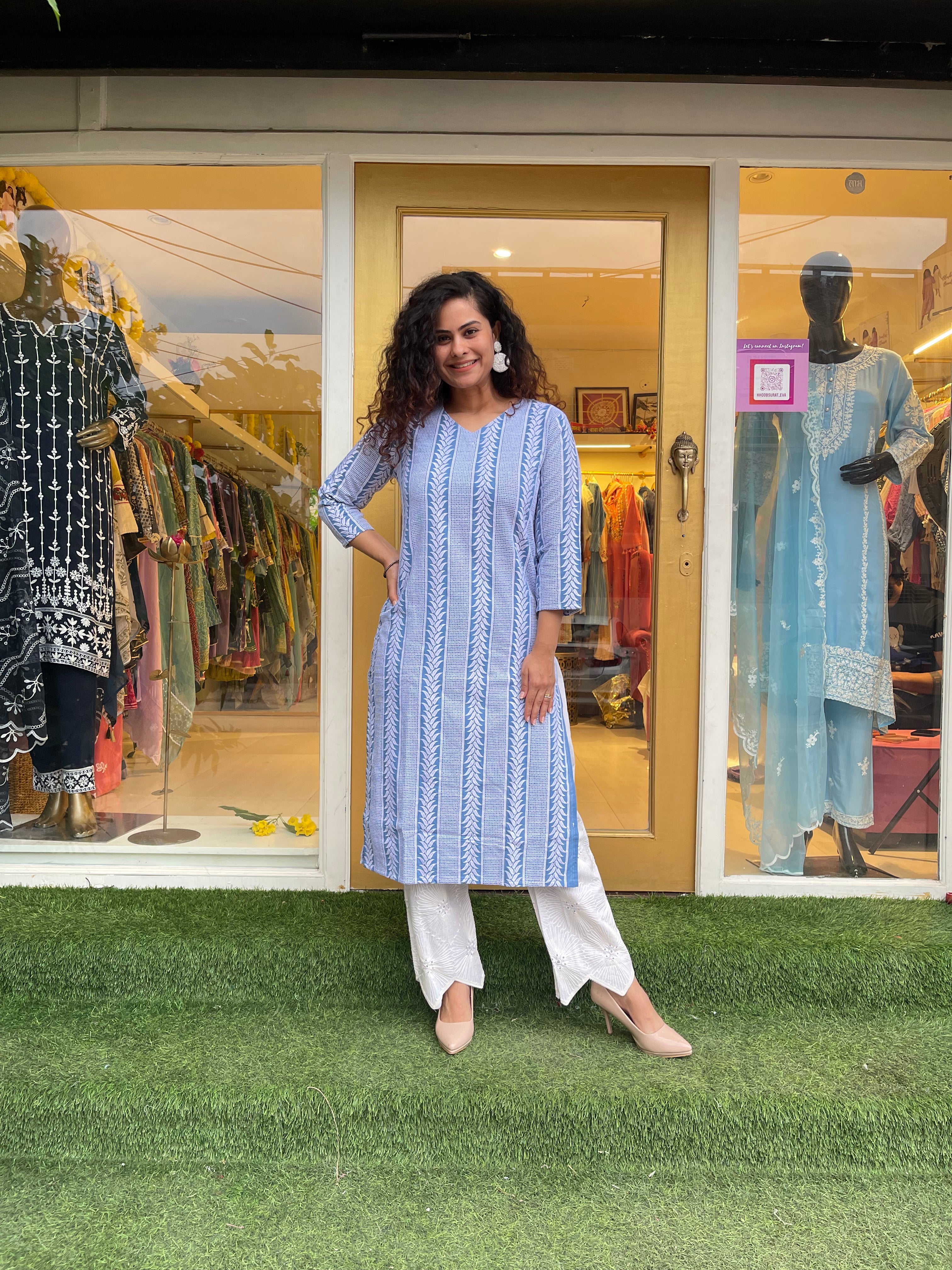 Blue Embroidered Kurta with Pants