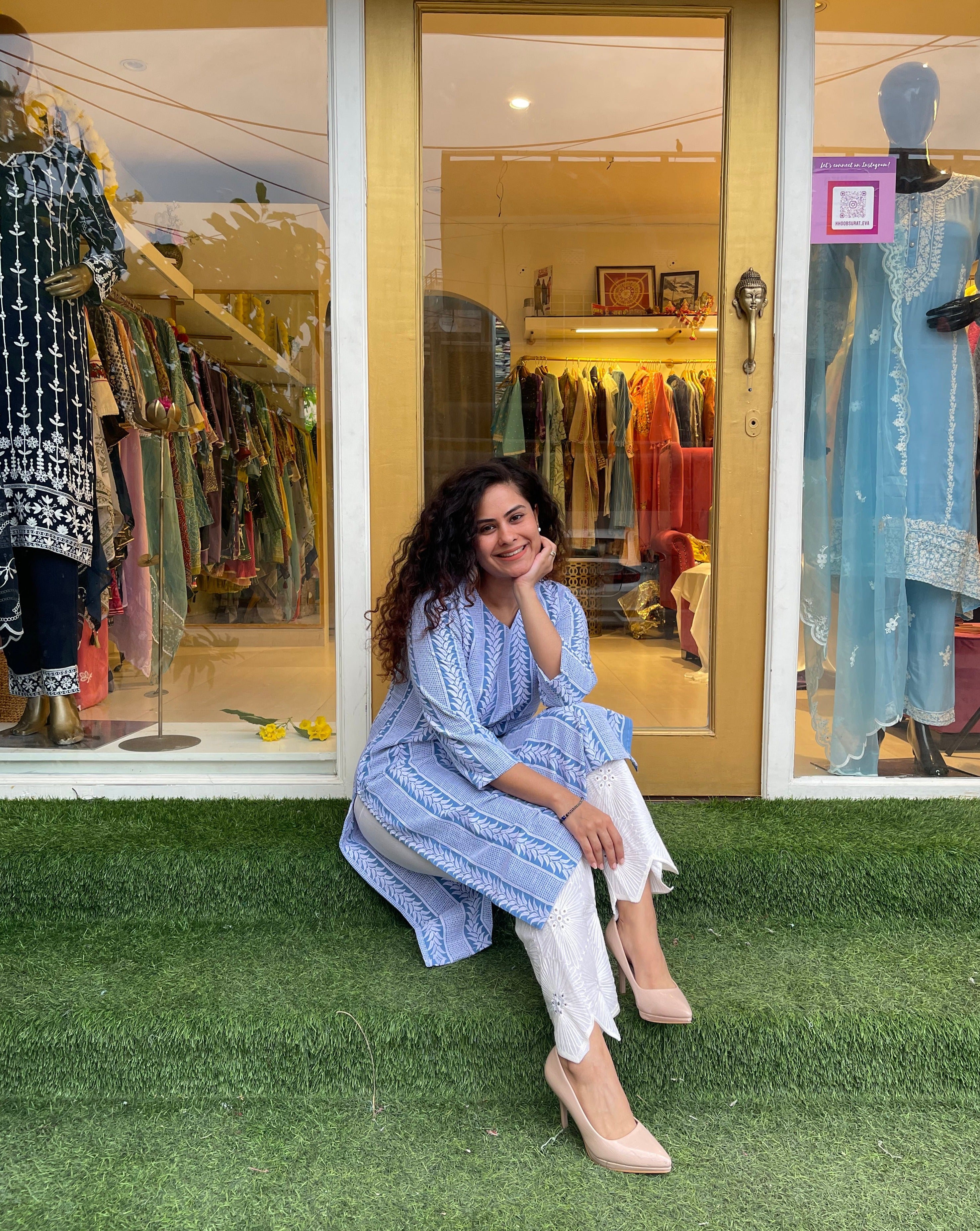 Blue Embroidered Kurta with Pants