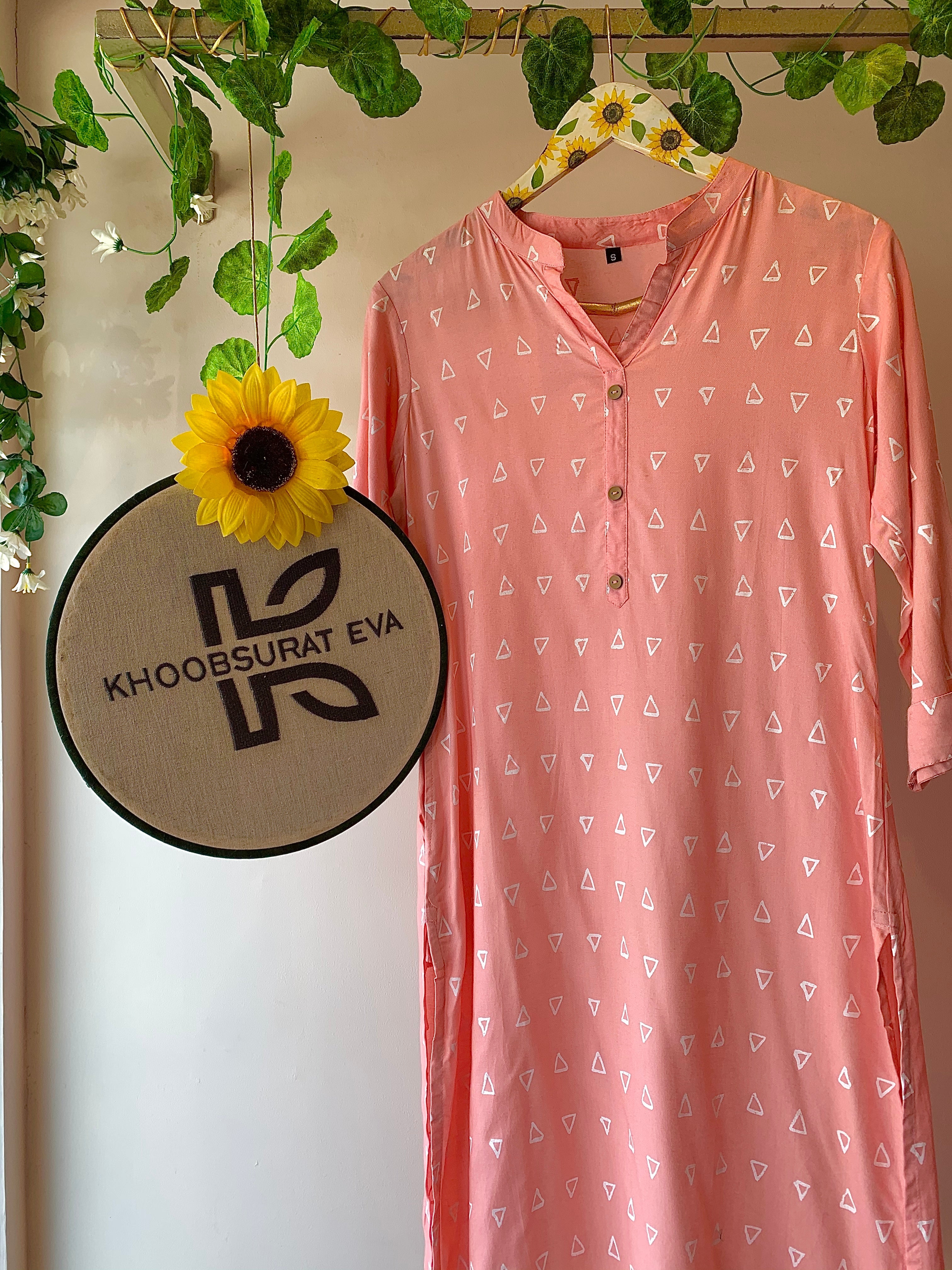 Pink And White Printed Kurta