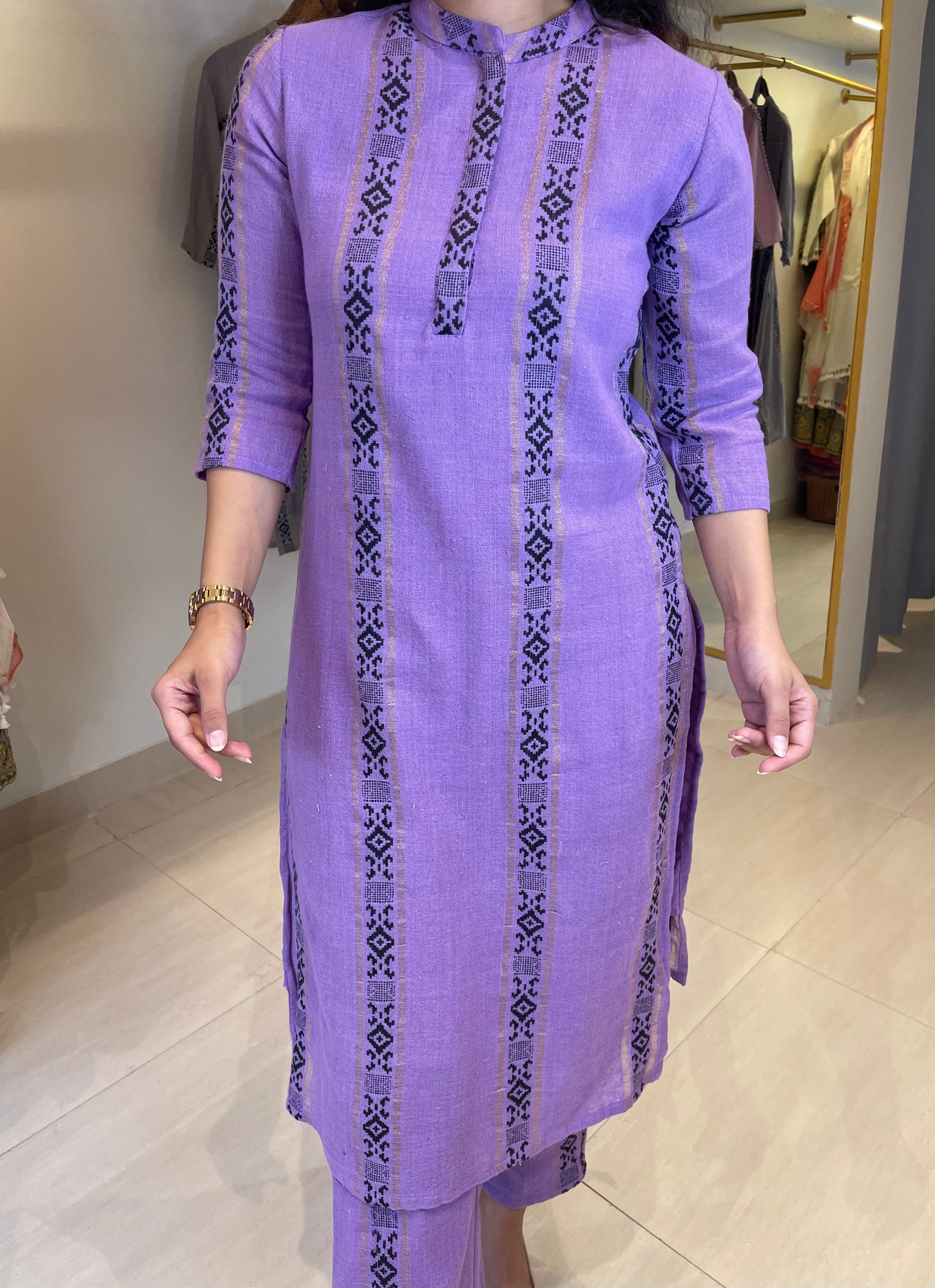 Purple handloom Cotton kurta set