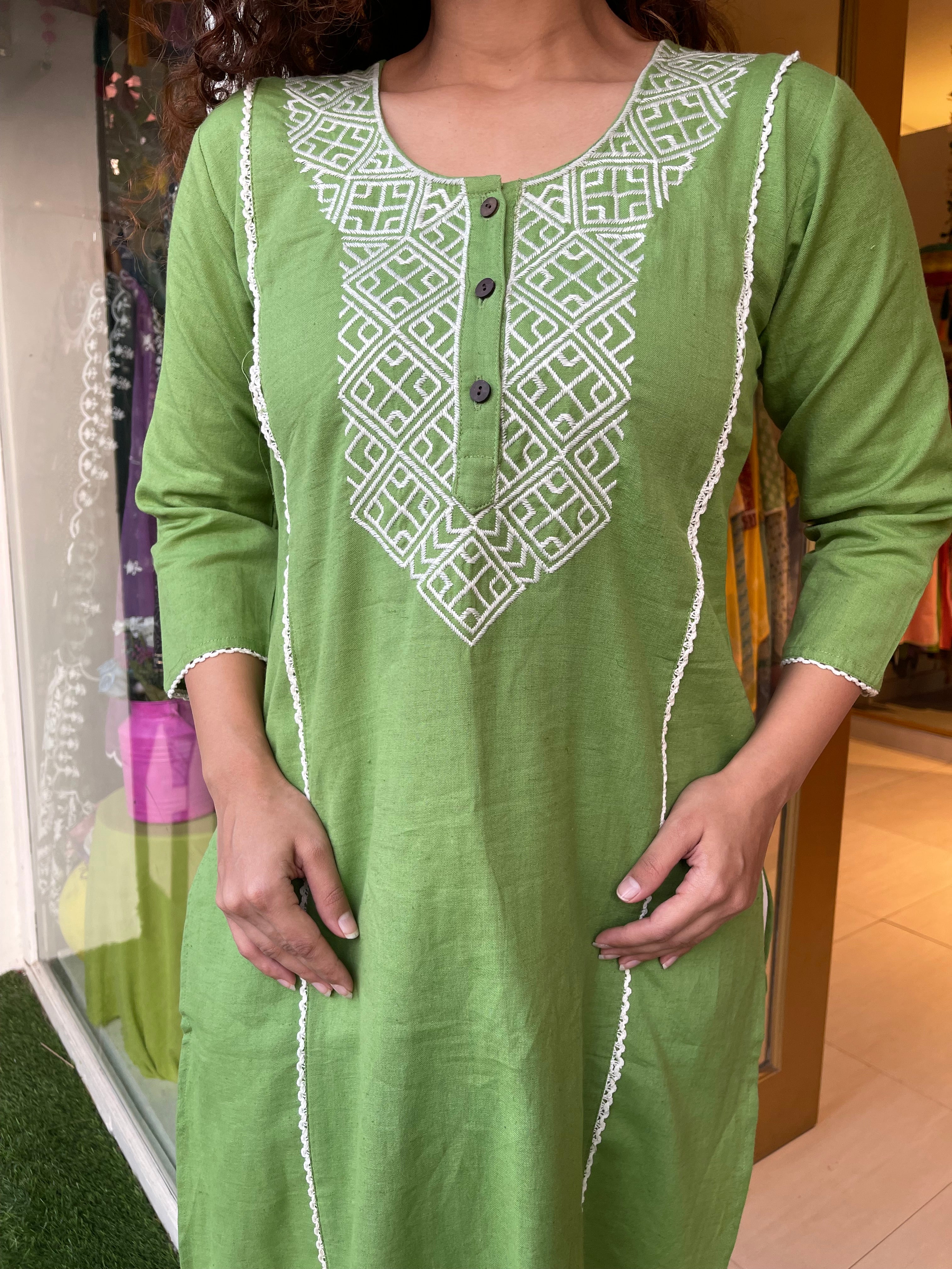 Green Embroidered Kurta Set