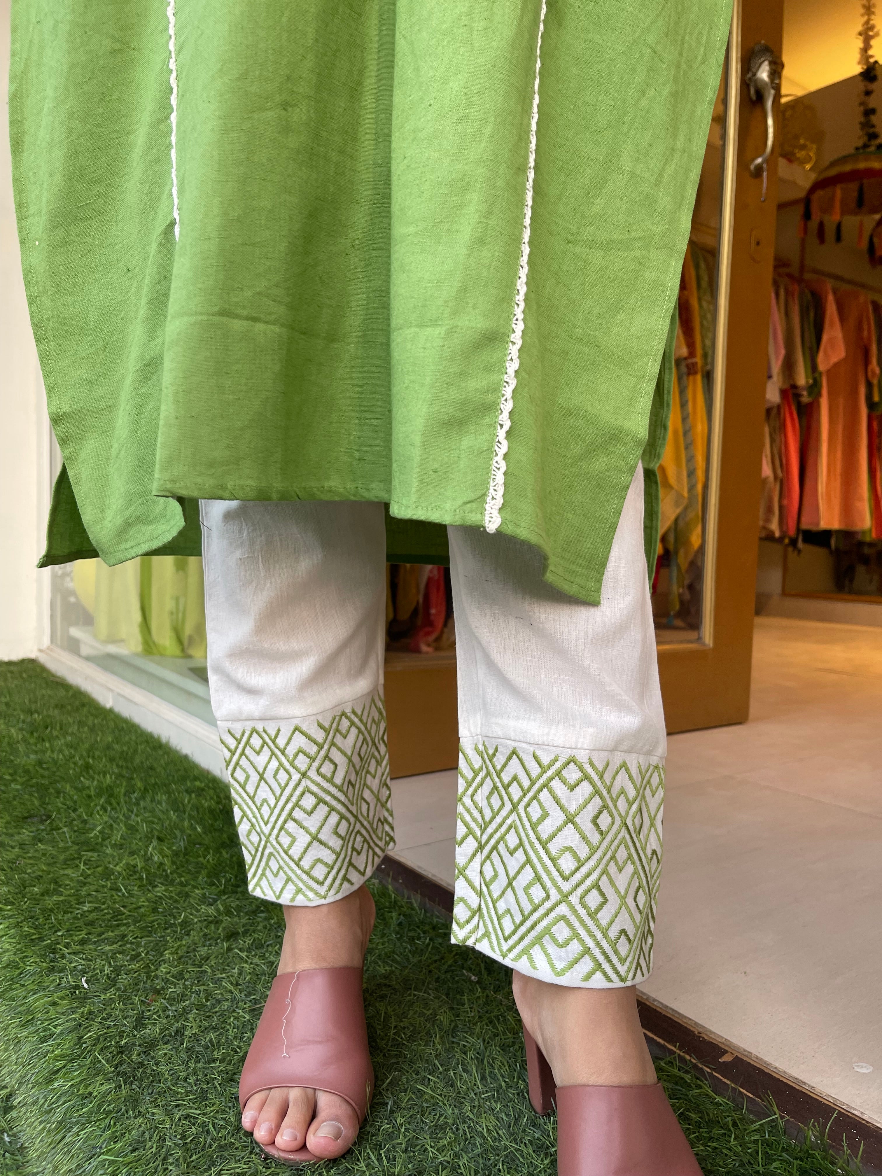 Green Embroidered Kurta Set