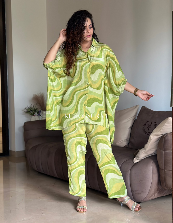 Emerald Green Kaftan Coord Set