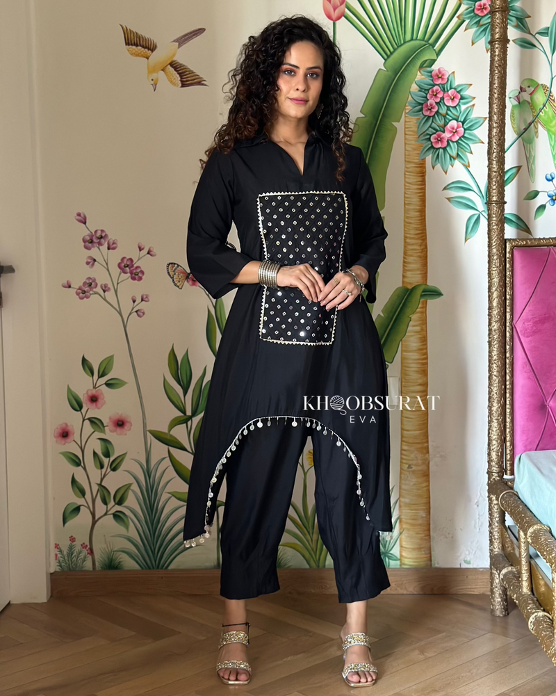 Glowy Fox Black Sequin Kurta Set