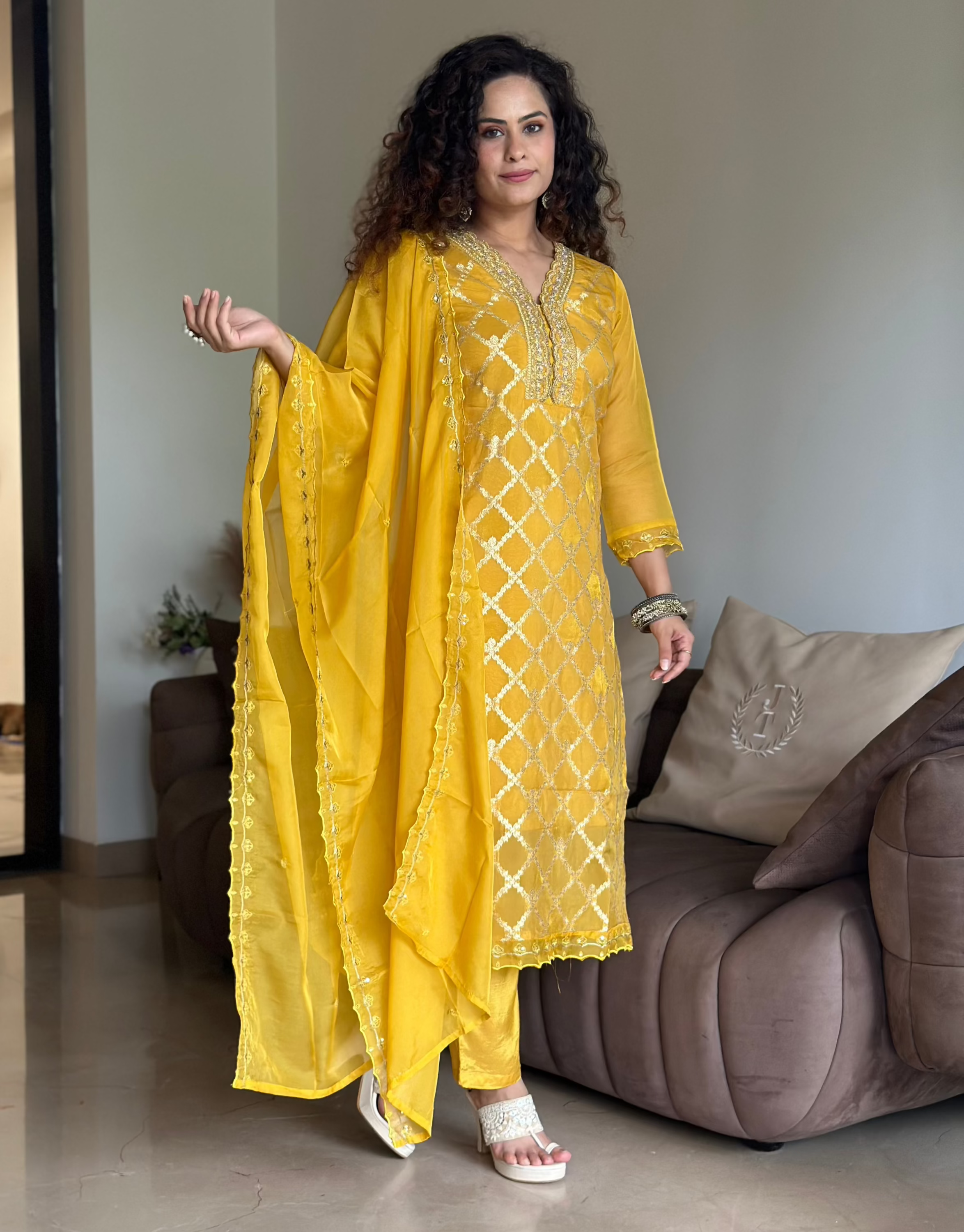 Festive Bright Yellow Kurta Suit Set