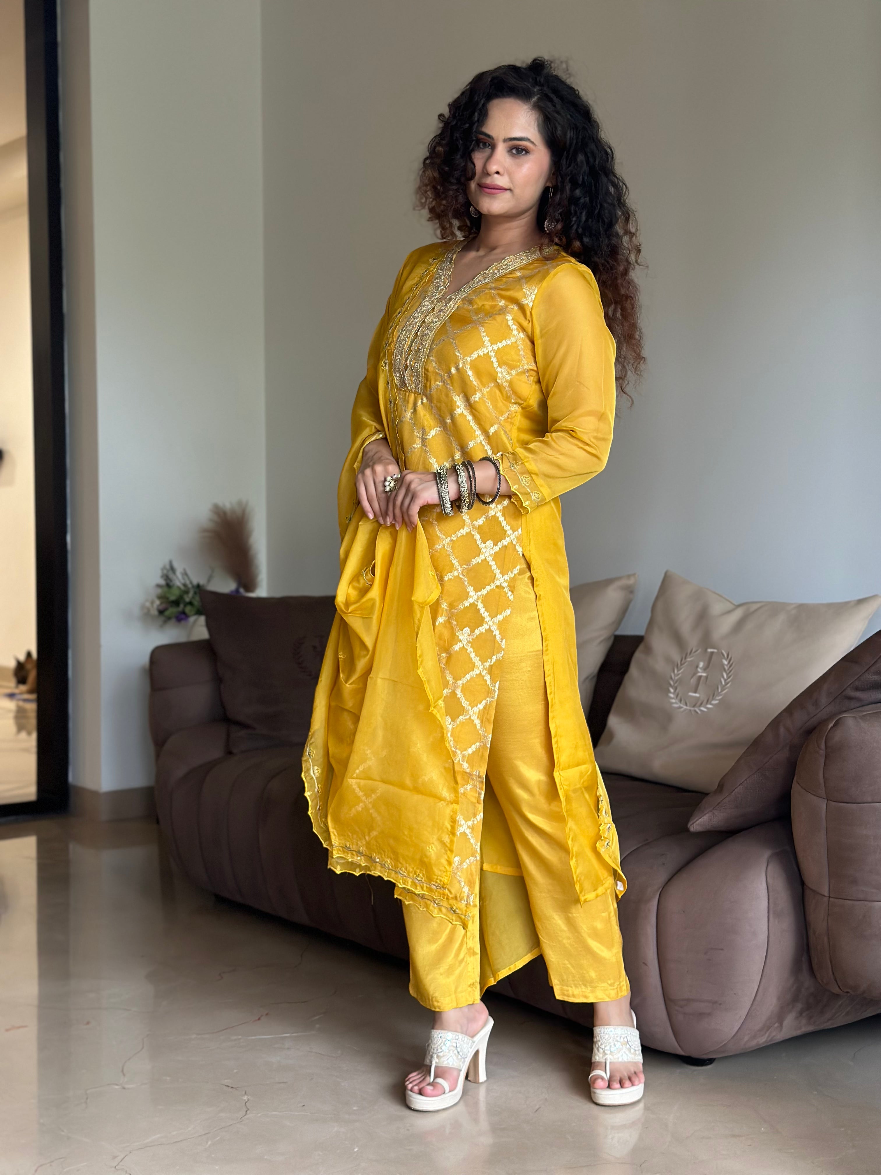 Festive Bright Yellow Kurta Suit Set