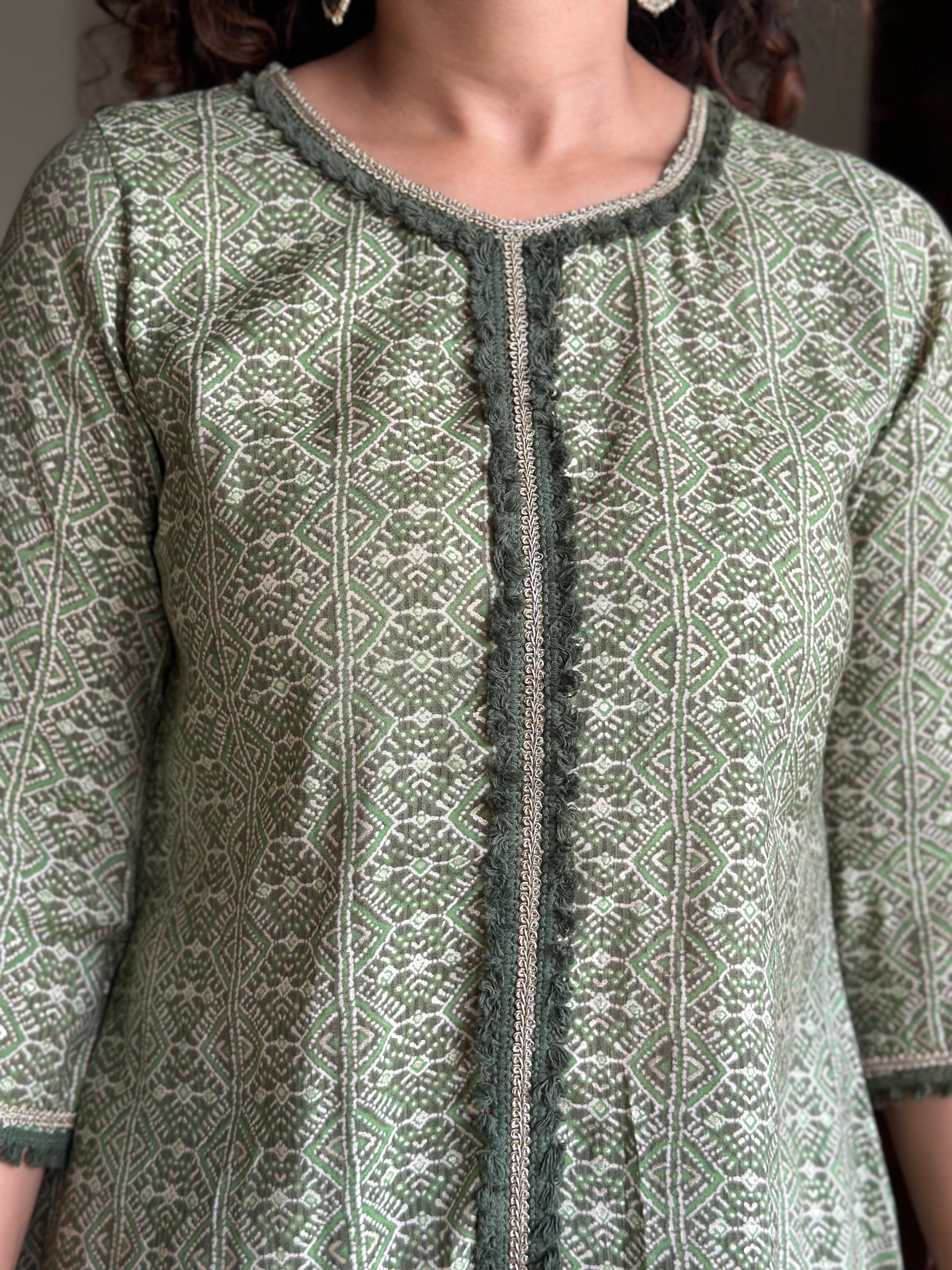 Posh Green Kurta And Tulip Pants