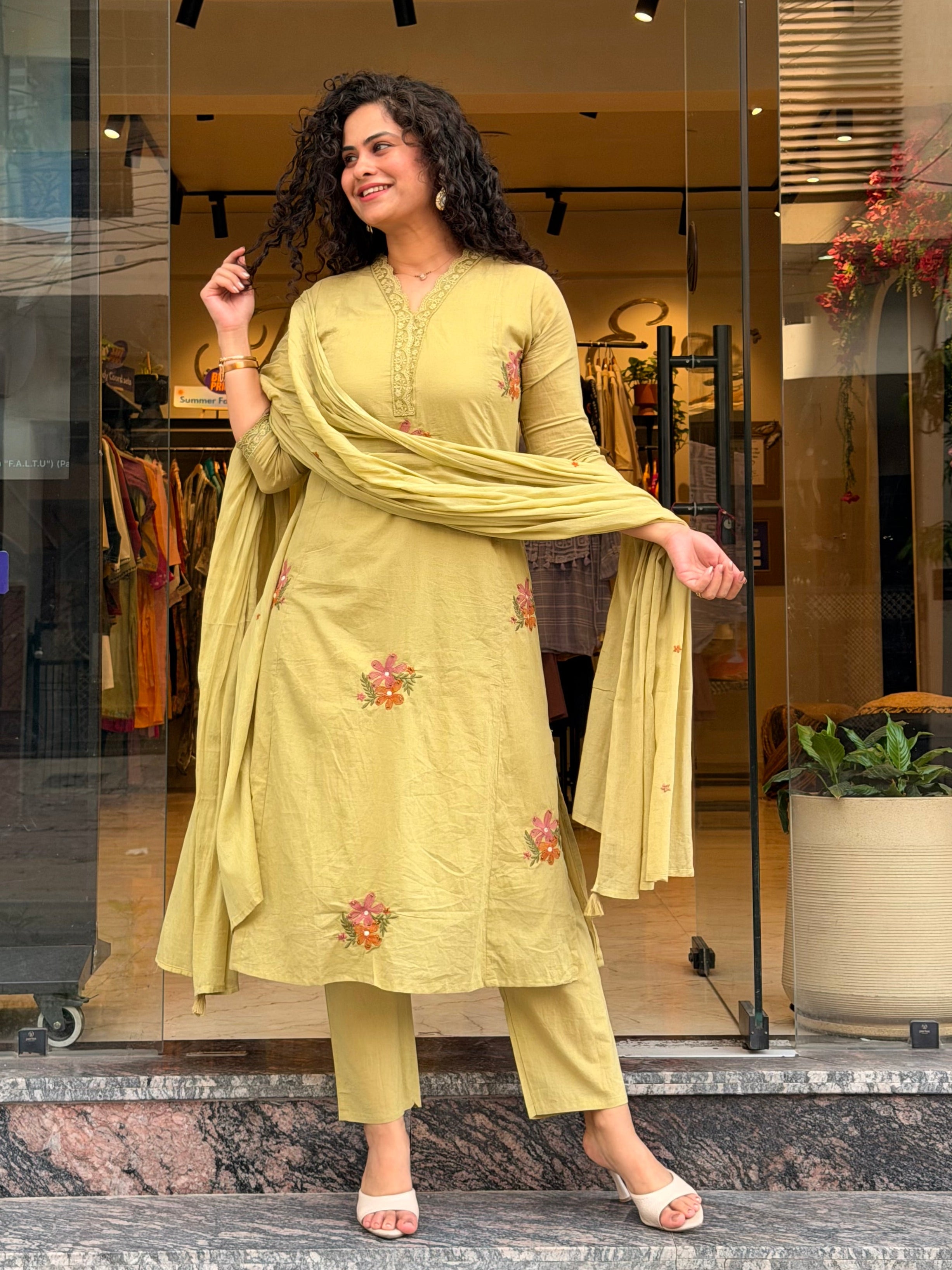 Hibiscus Cotton Kurta Suit Set