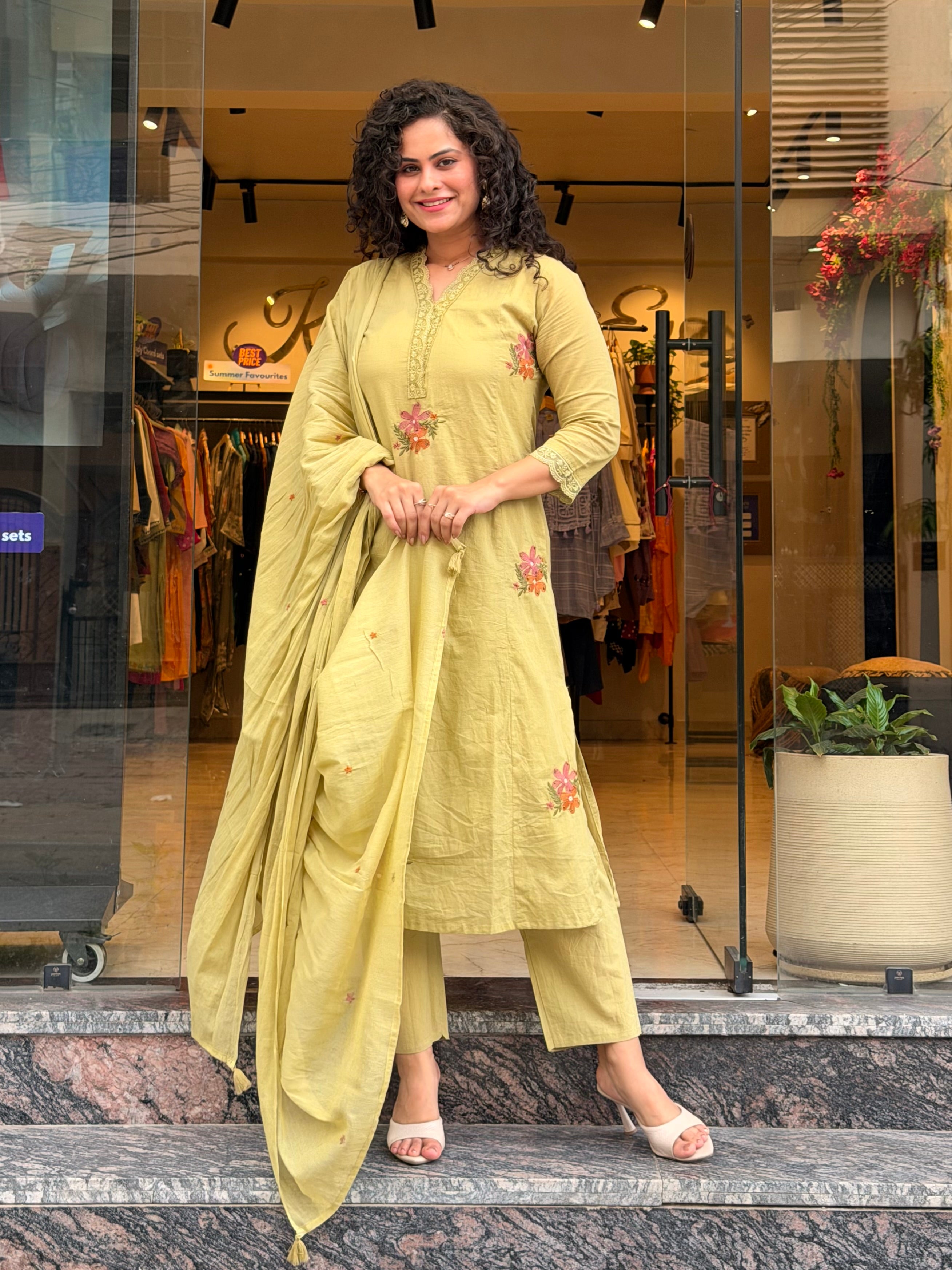 Hibiscus Cotton Kurta Suit Set