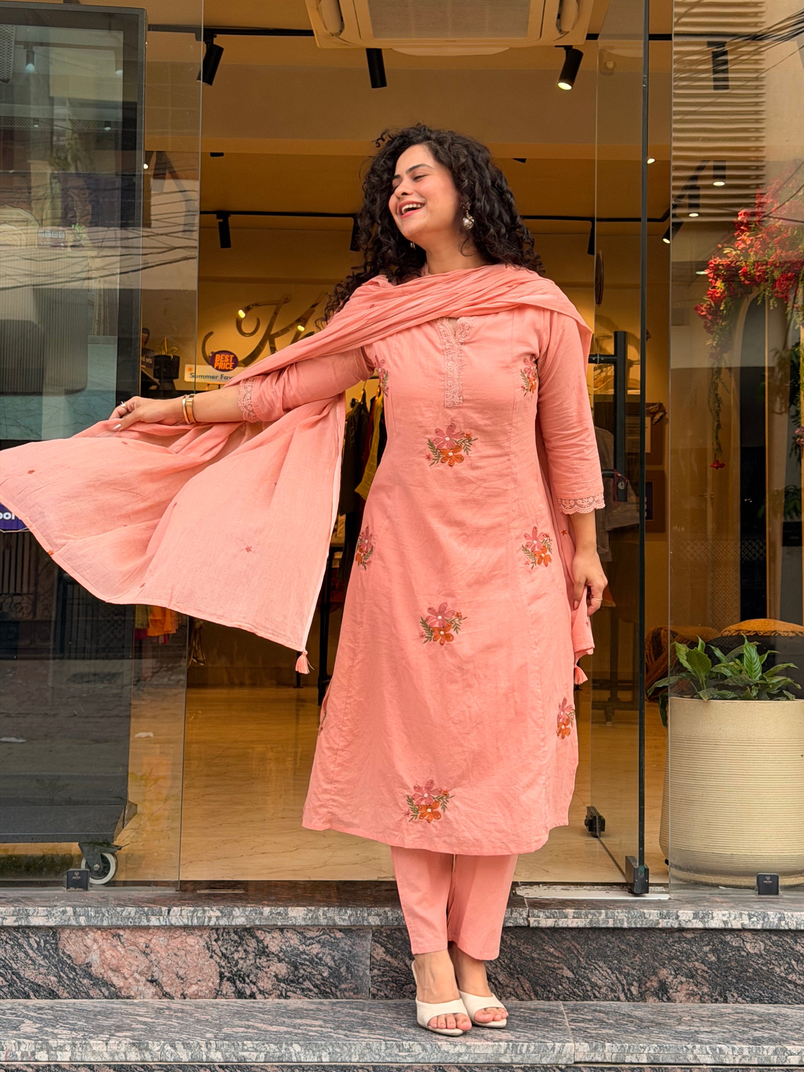 Hibiscus Cotton Kurta Suit Set