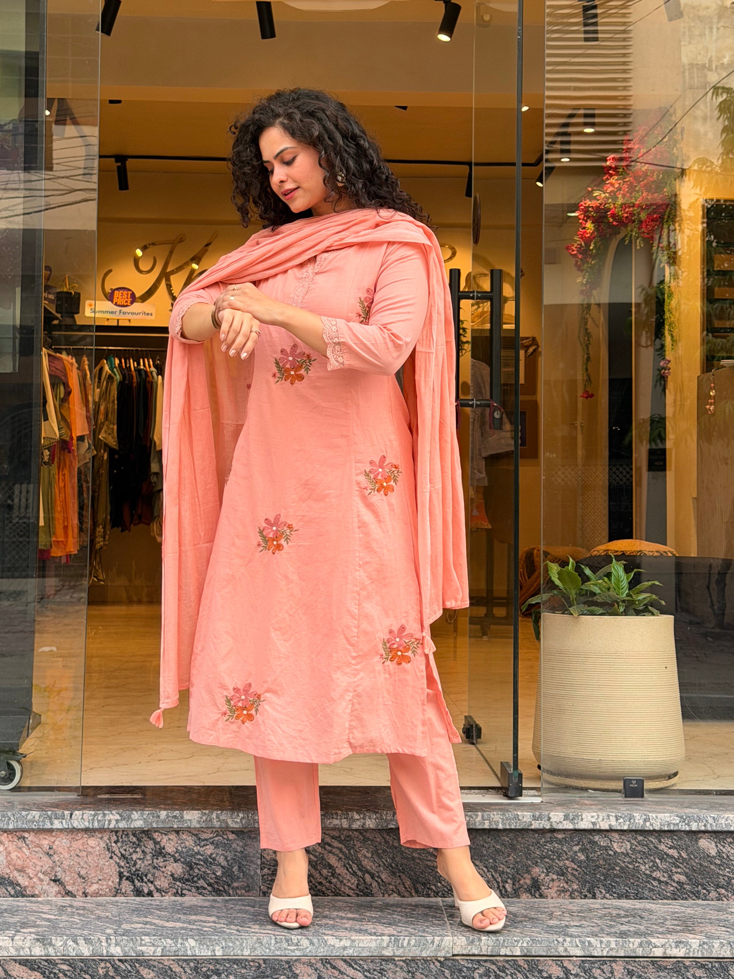 Hibiscus Cotton Kurta Suit Set