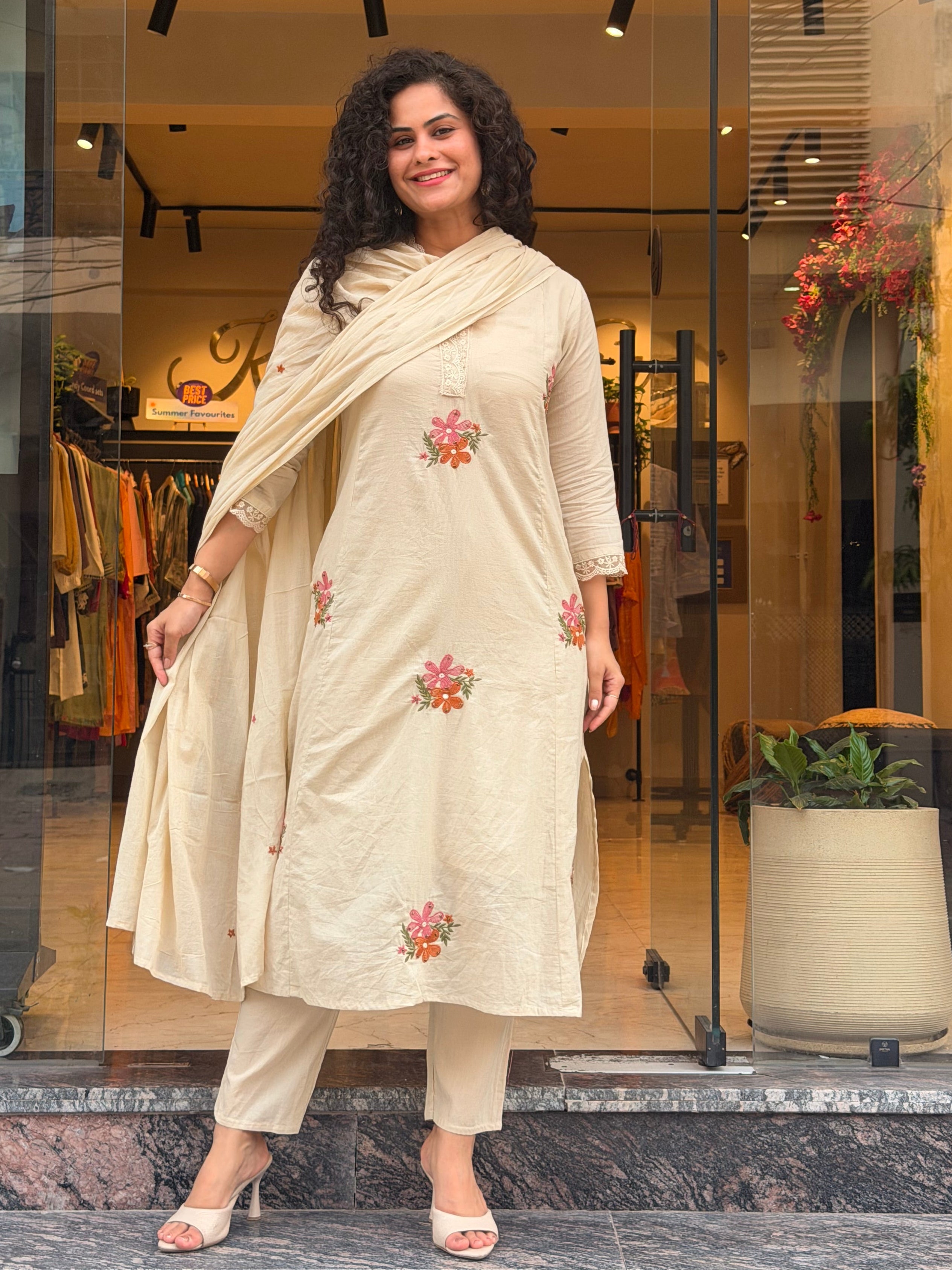 Hibiscus Cotton Kurta Suit Set