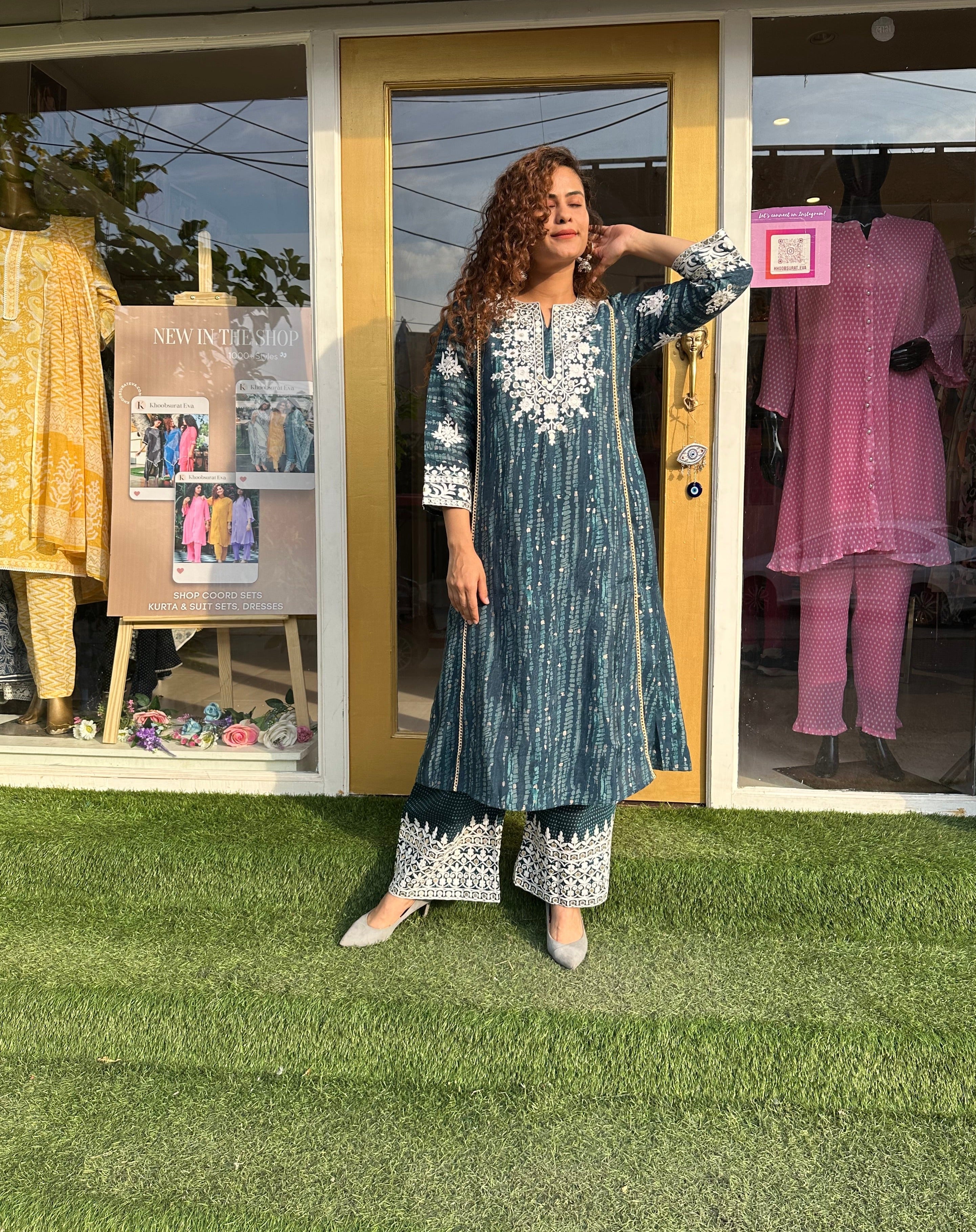 Embroidered Blue Kurta Set 