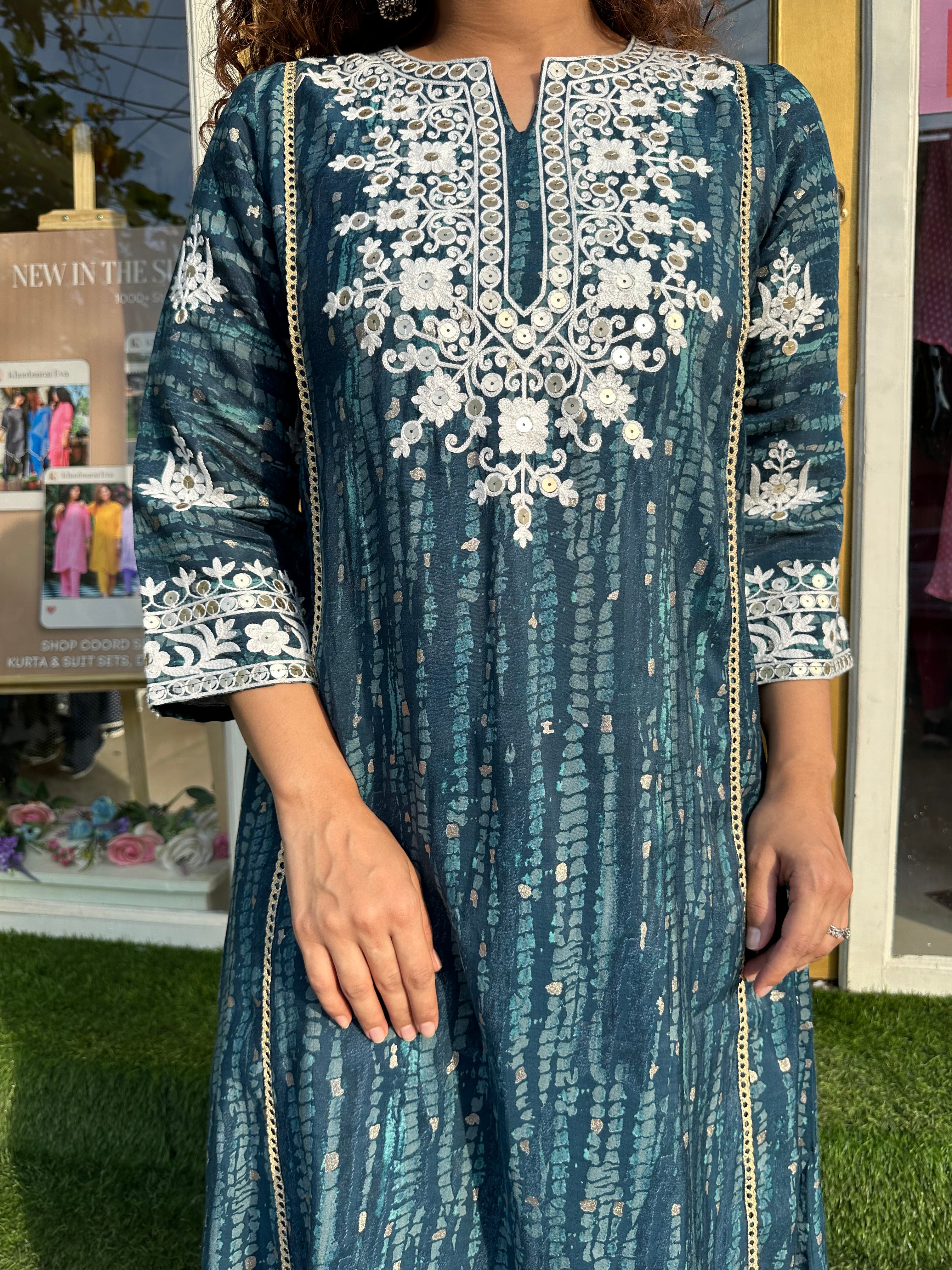 Embroidered Blue Kurta Set 