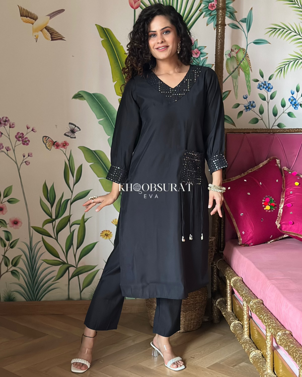 Indian Designer Black Kurta Set