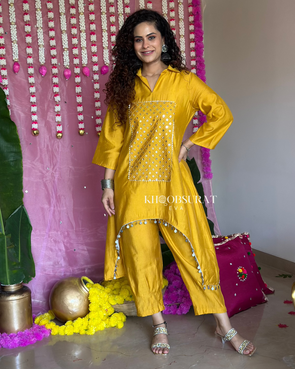 Marigold Yellow Embroidered Kurta Set