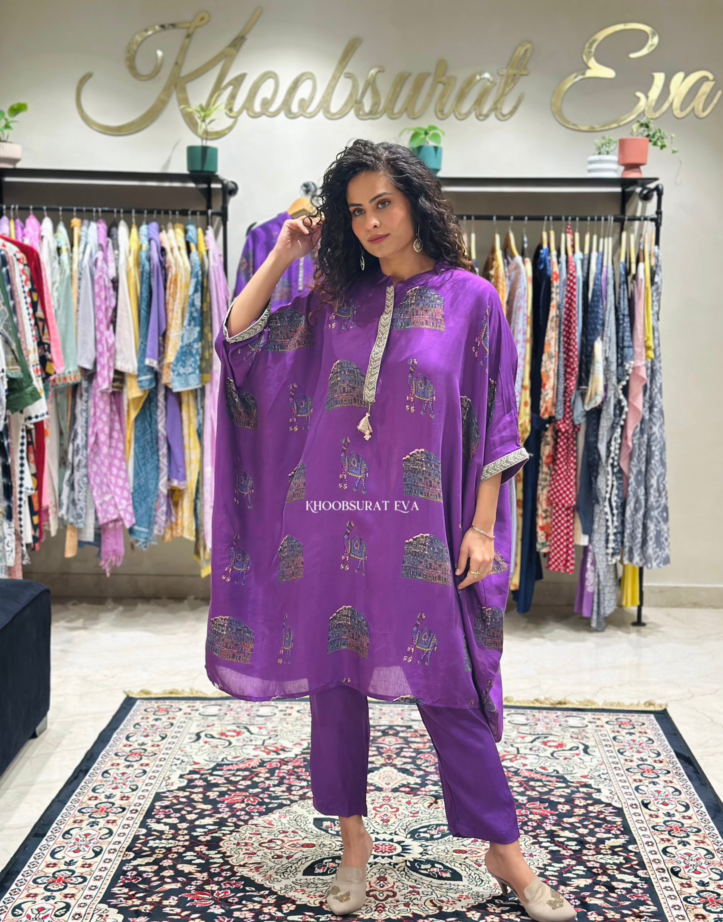 Purple Beauty Kaftan Tunic CoOrd Set