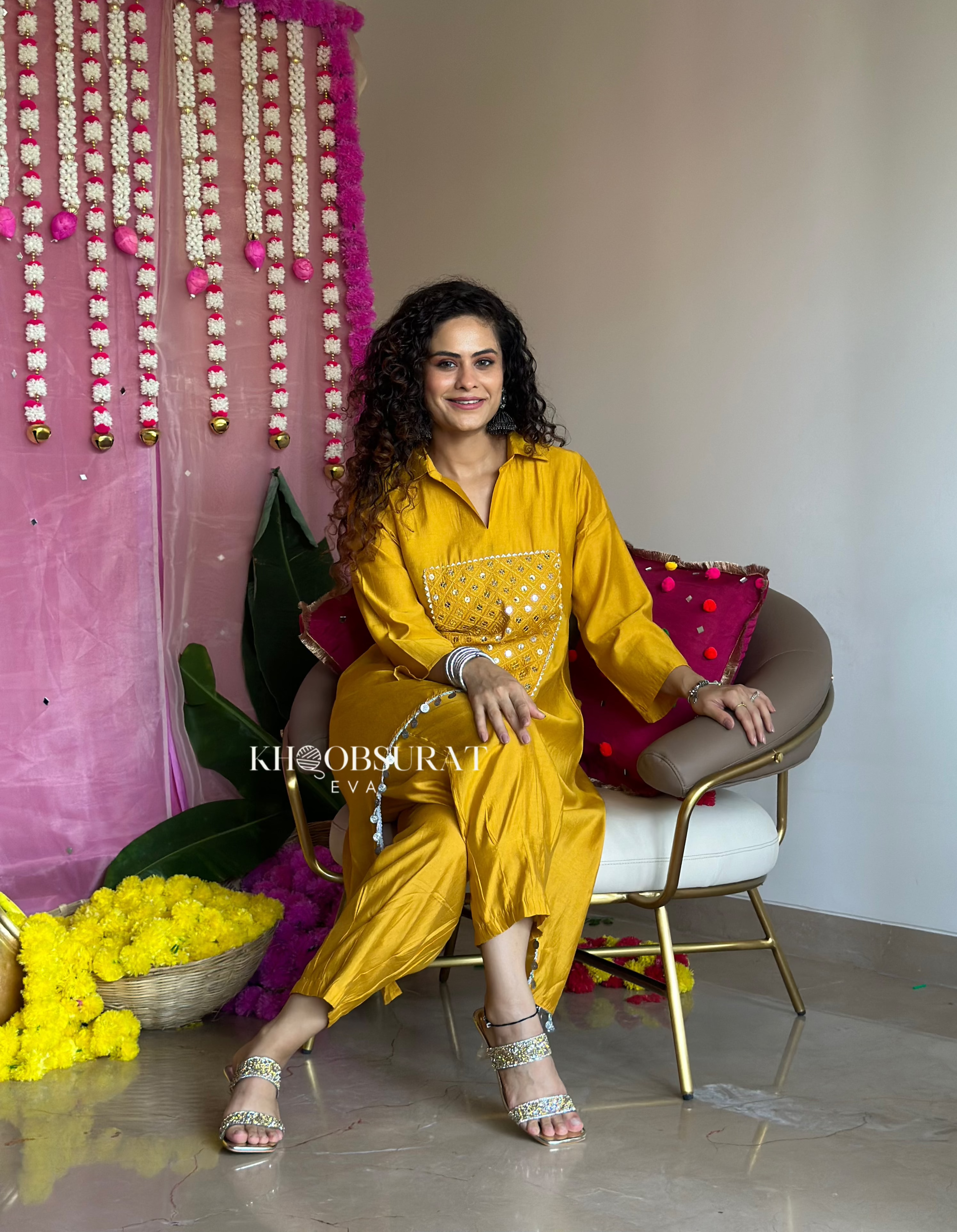 Marigold Yellow Embroidered Kurta Set