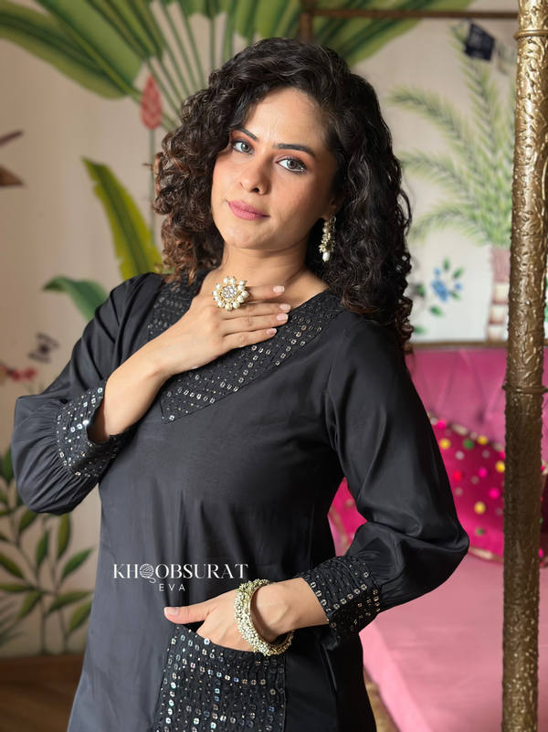 Indian Designer Black Kurta Set