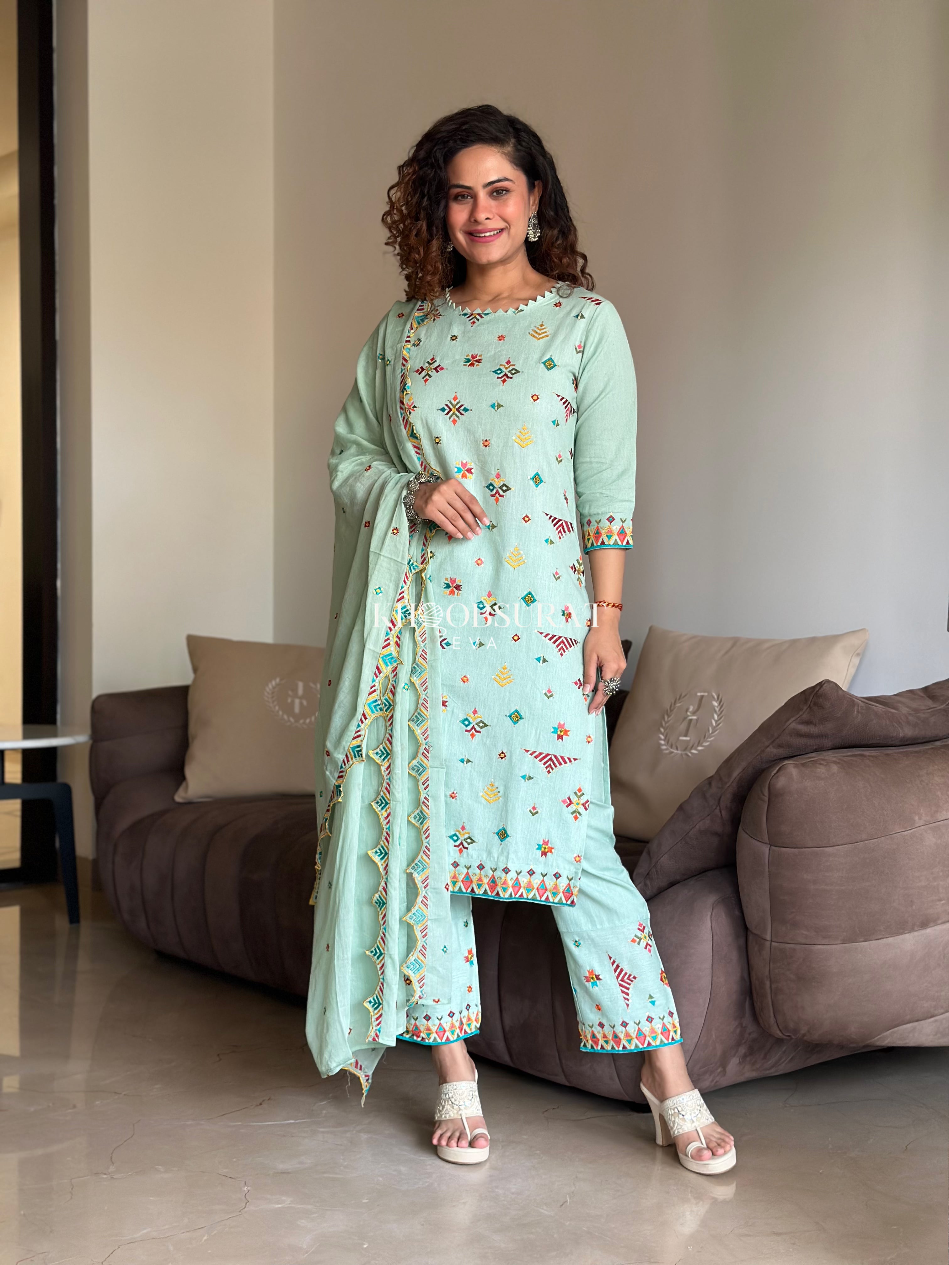 Sage Green Embroidered Suit Set