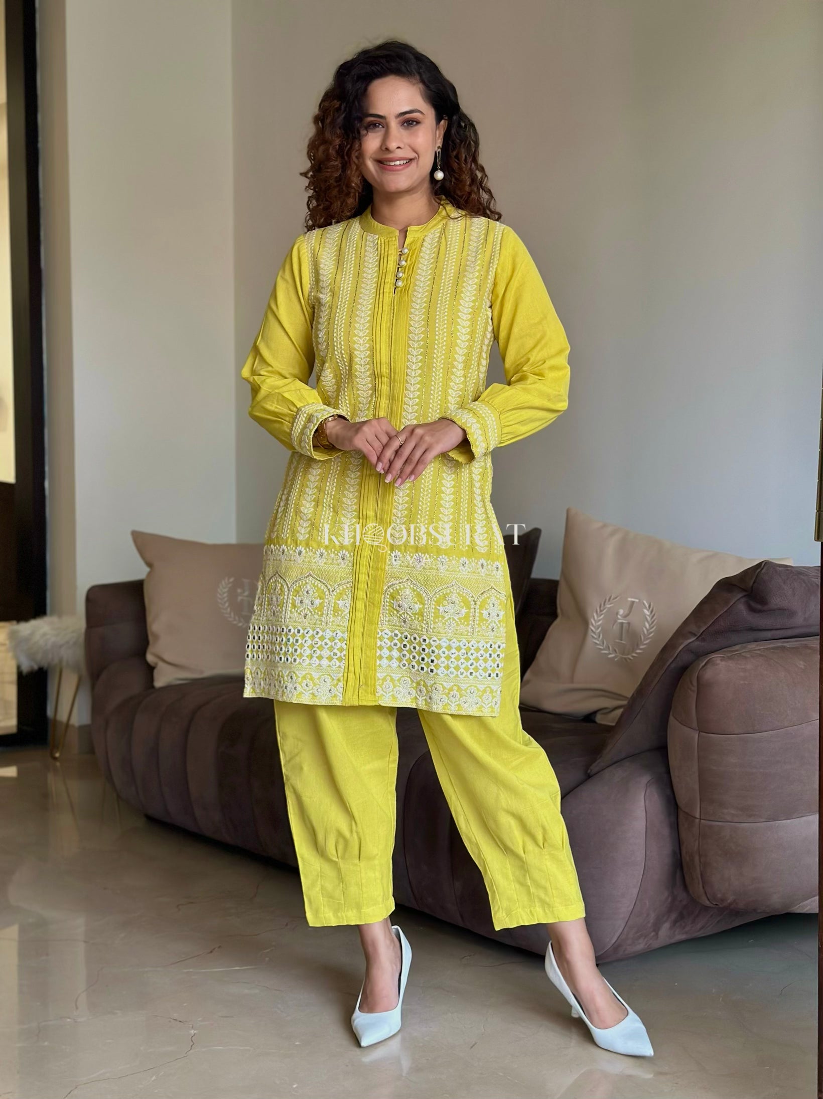 Dream Girl Yellow Embroidered Kurta Set