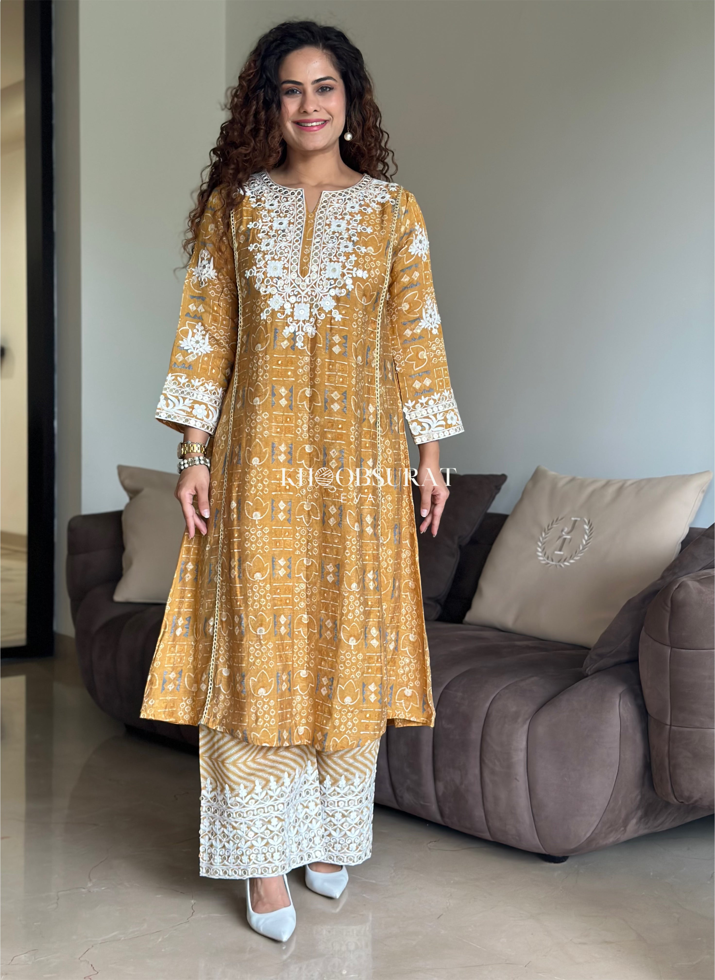 Amber A-line Yellow Kurta Set