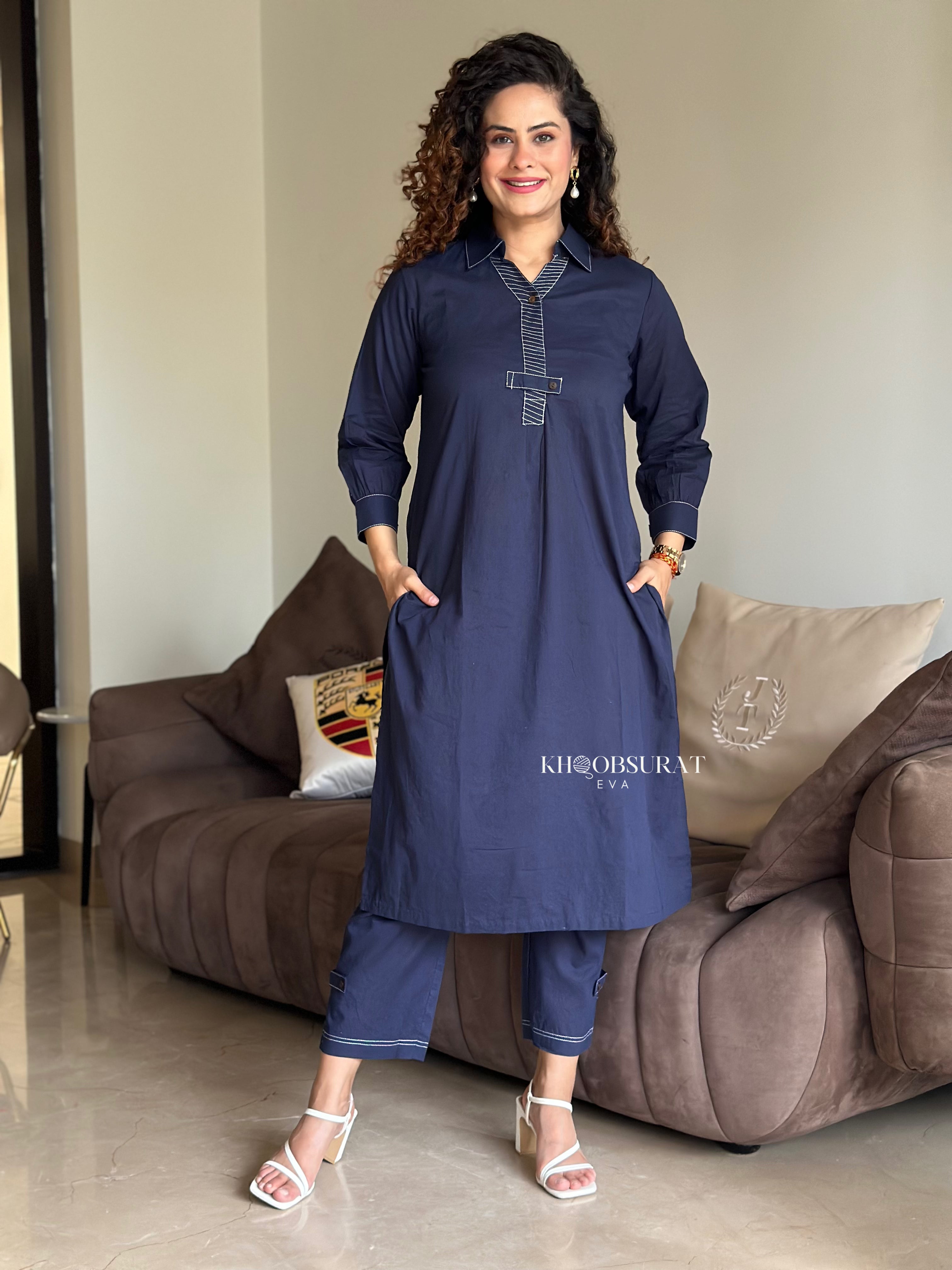 Everyday Cotton Blue Kurta Set