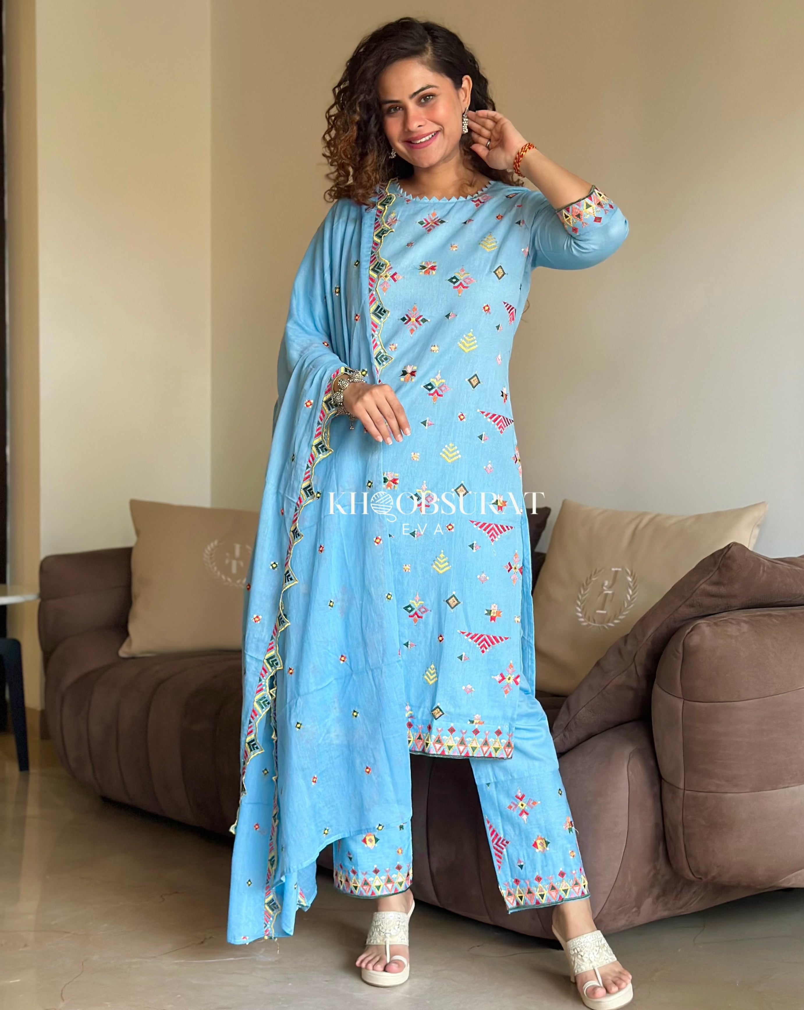 Blue Breeze Cotton Kurta Suit Set