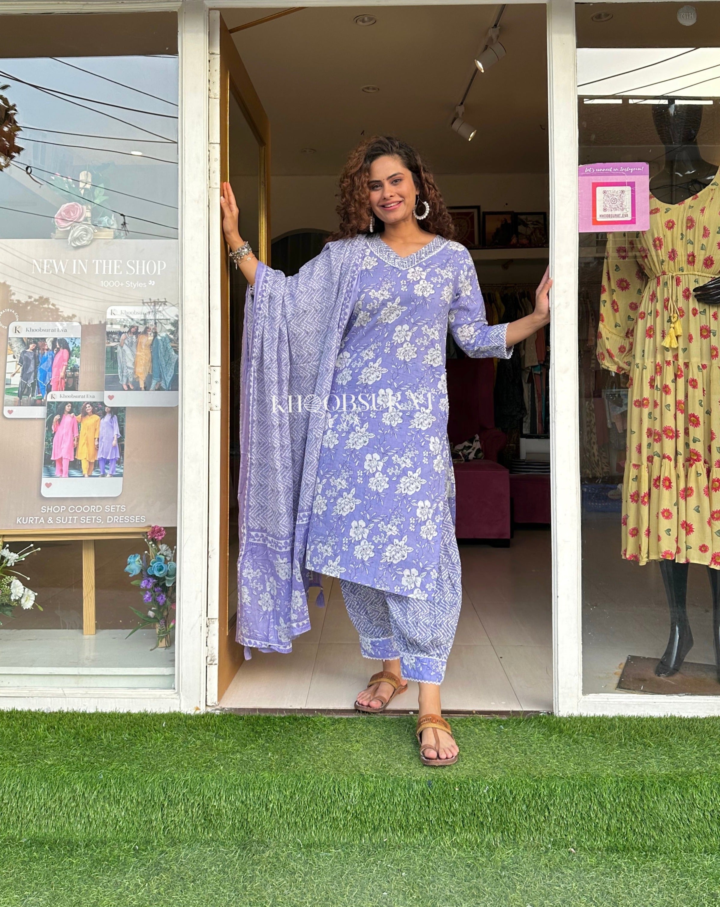 Purple Cotton Dupatta Suit Set