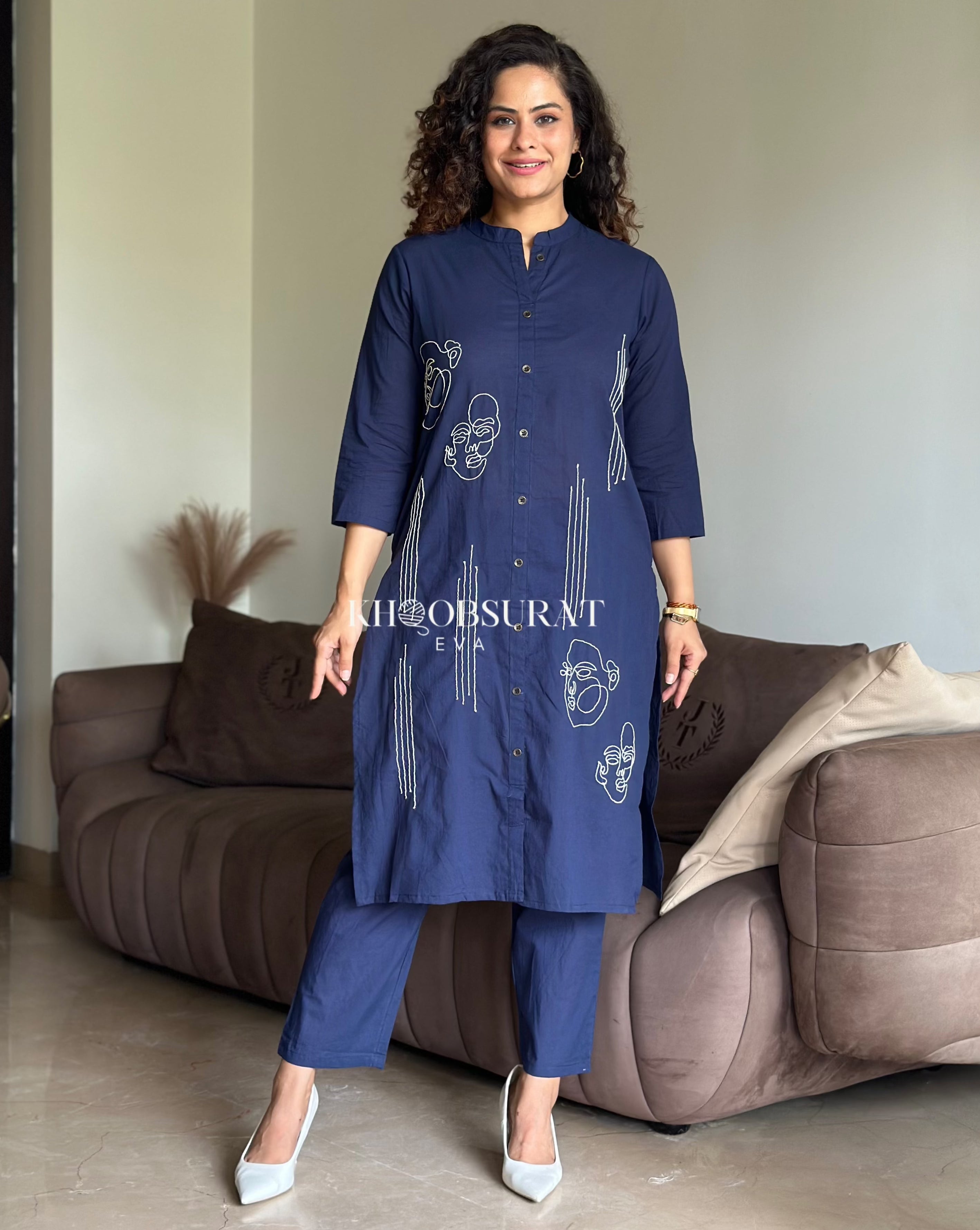 Lovebird Blue Cotton Kurta Set