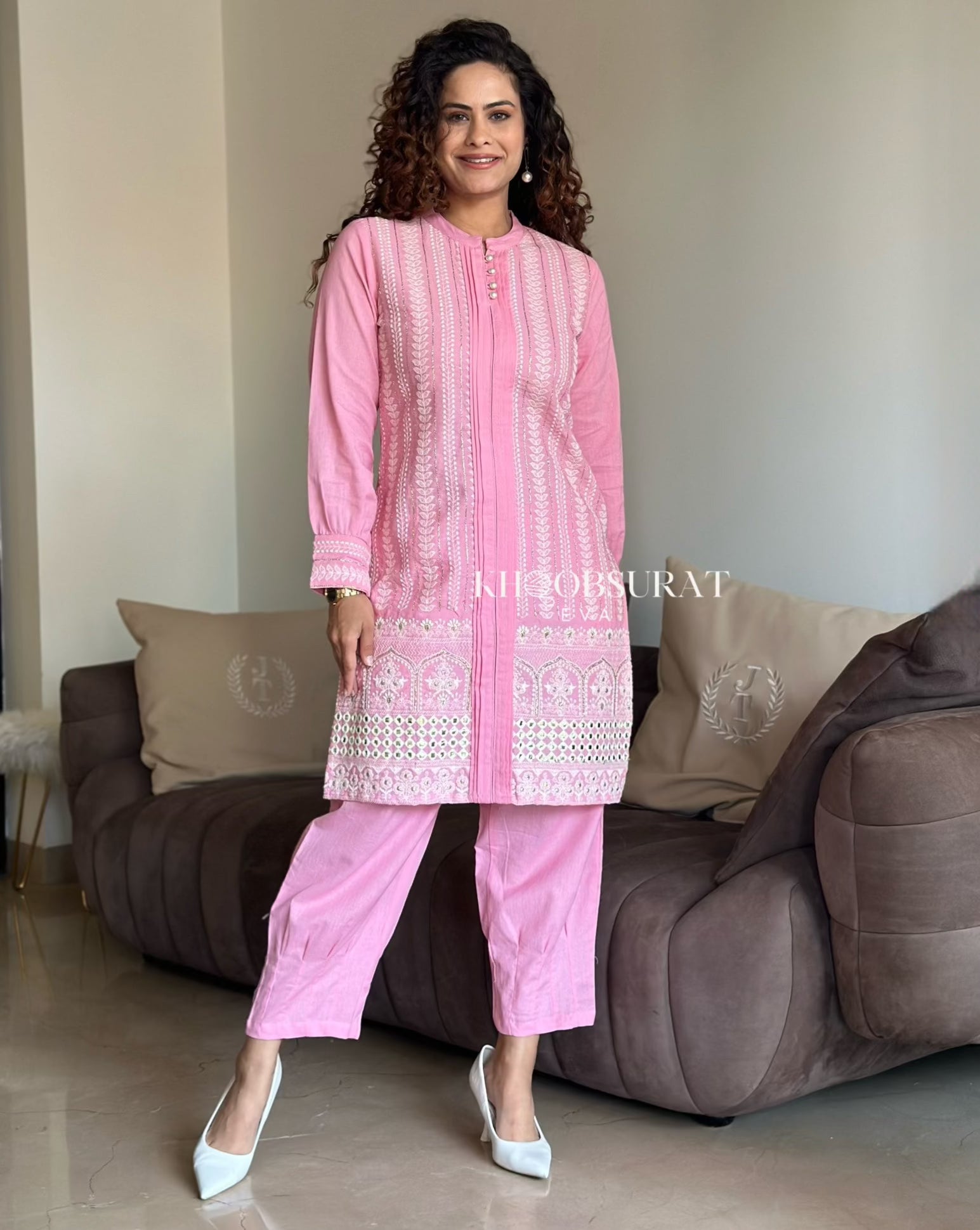 Dream Girl Pink Embroidered Kurta Set