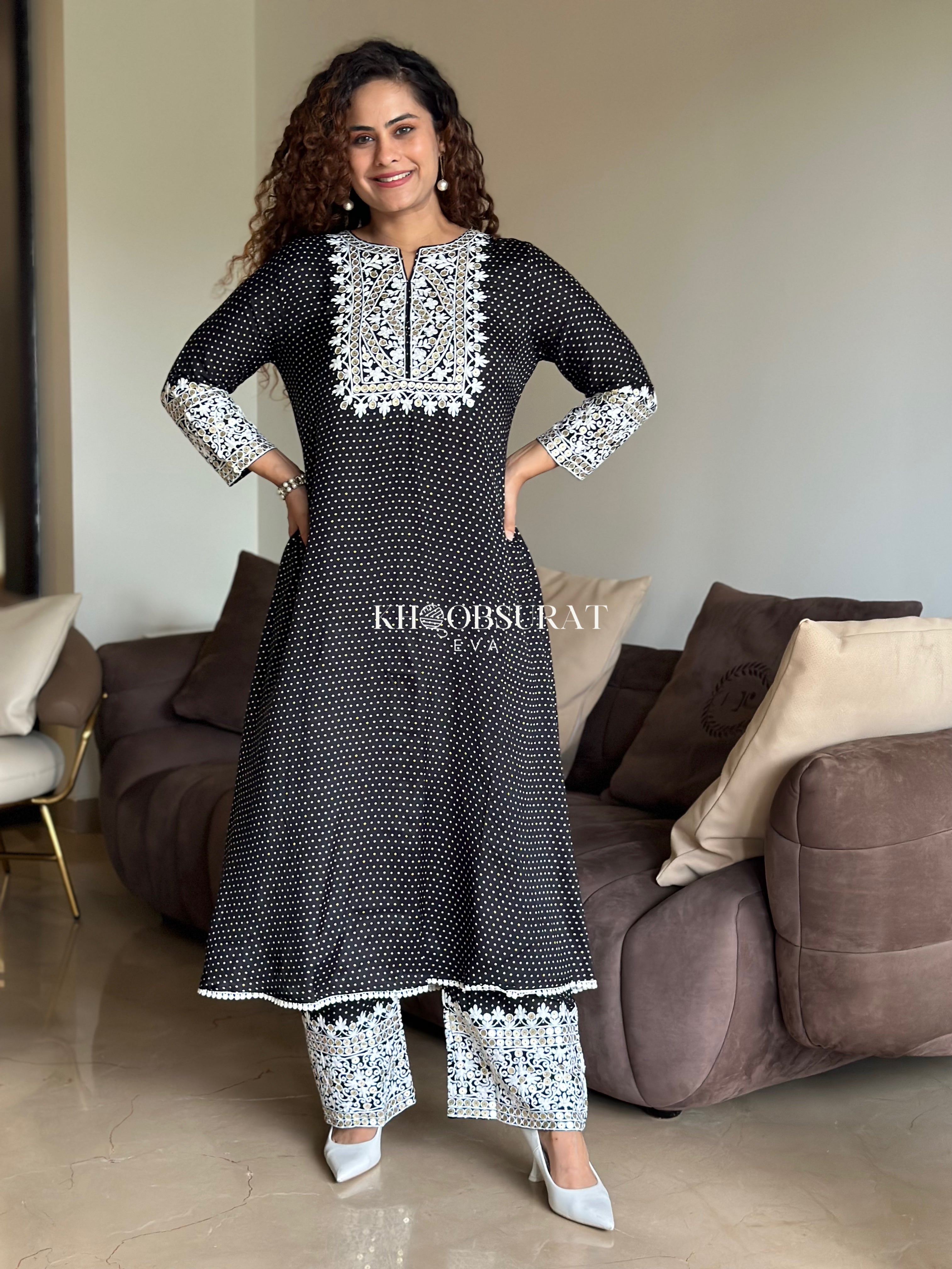 Romy Black Embroidered Kurta Set