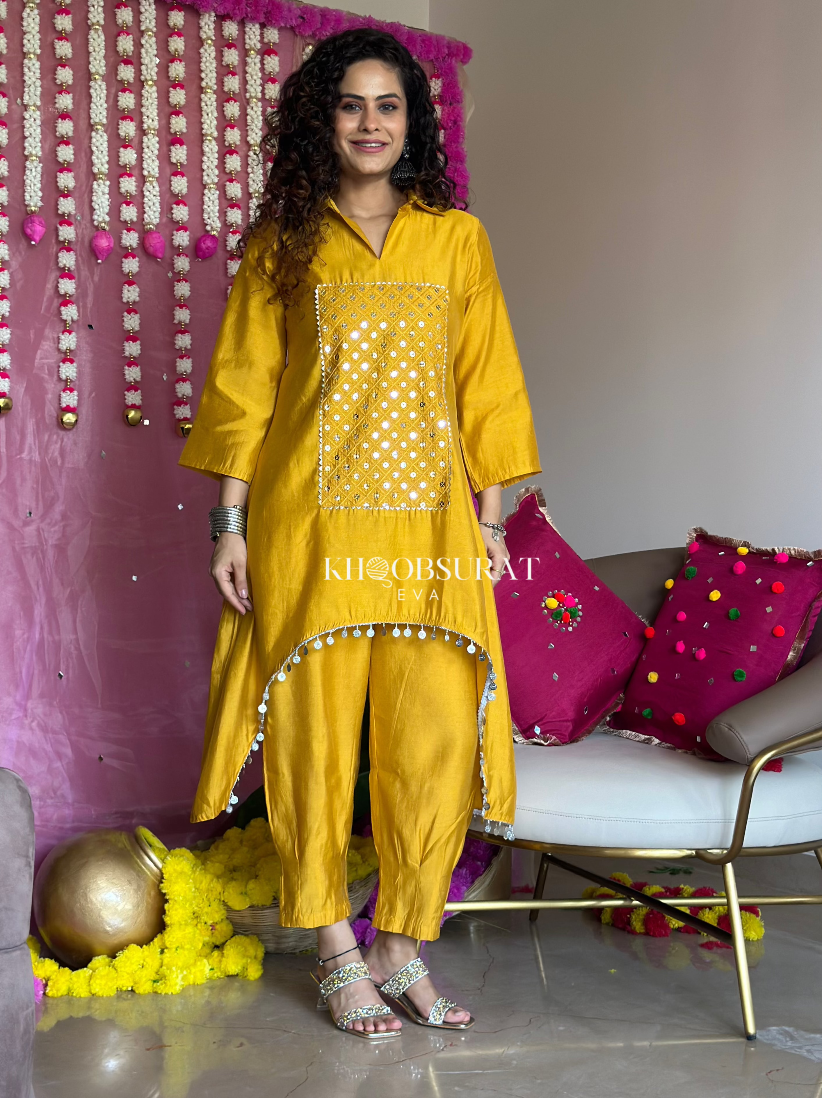 Marigold Yellow Embroidered Kurta Set