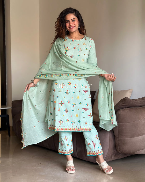 Sage Green Embroidered Suit Set